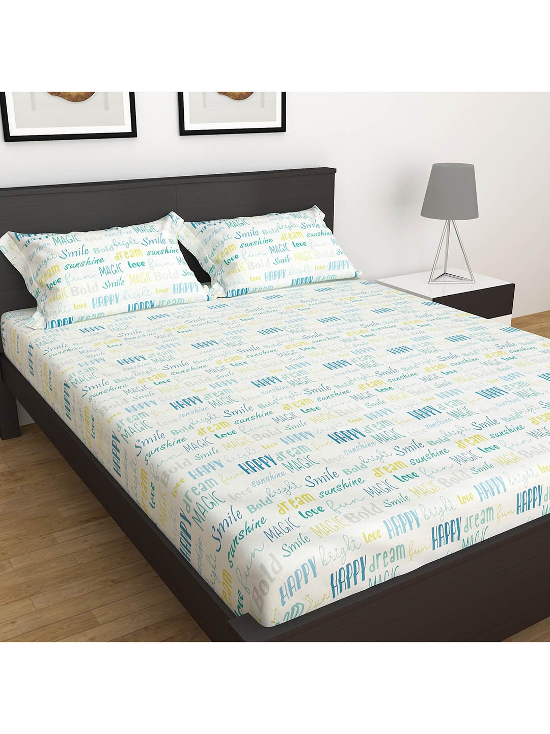 

Home Centre Slate White Printed Cotton Flat Queen Bedsheet Set