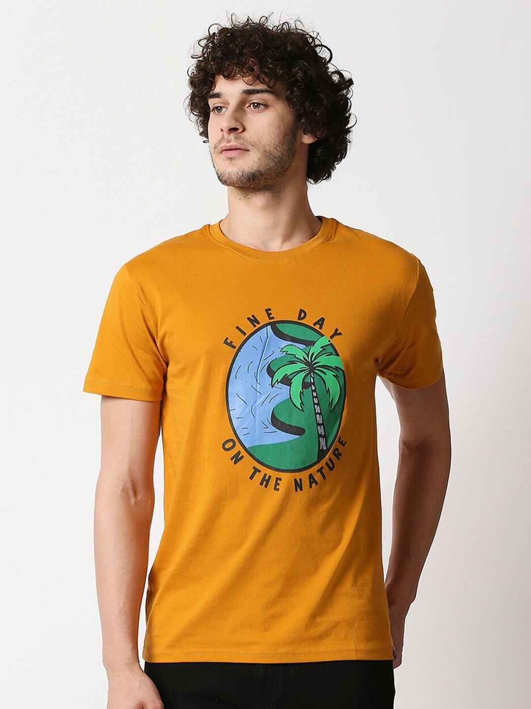 

Blamblack Men Mustard Yellow Printed T-shirt