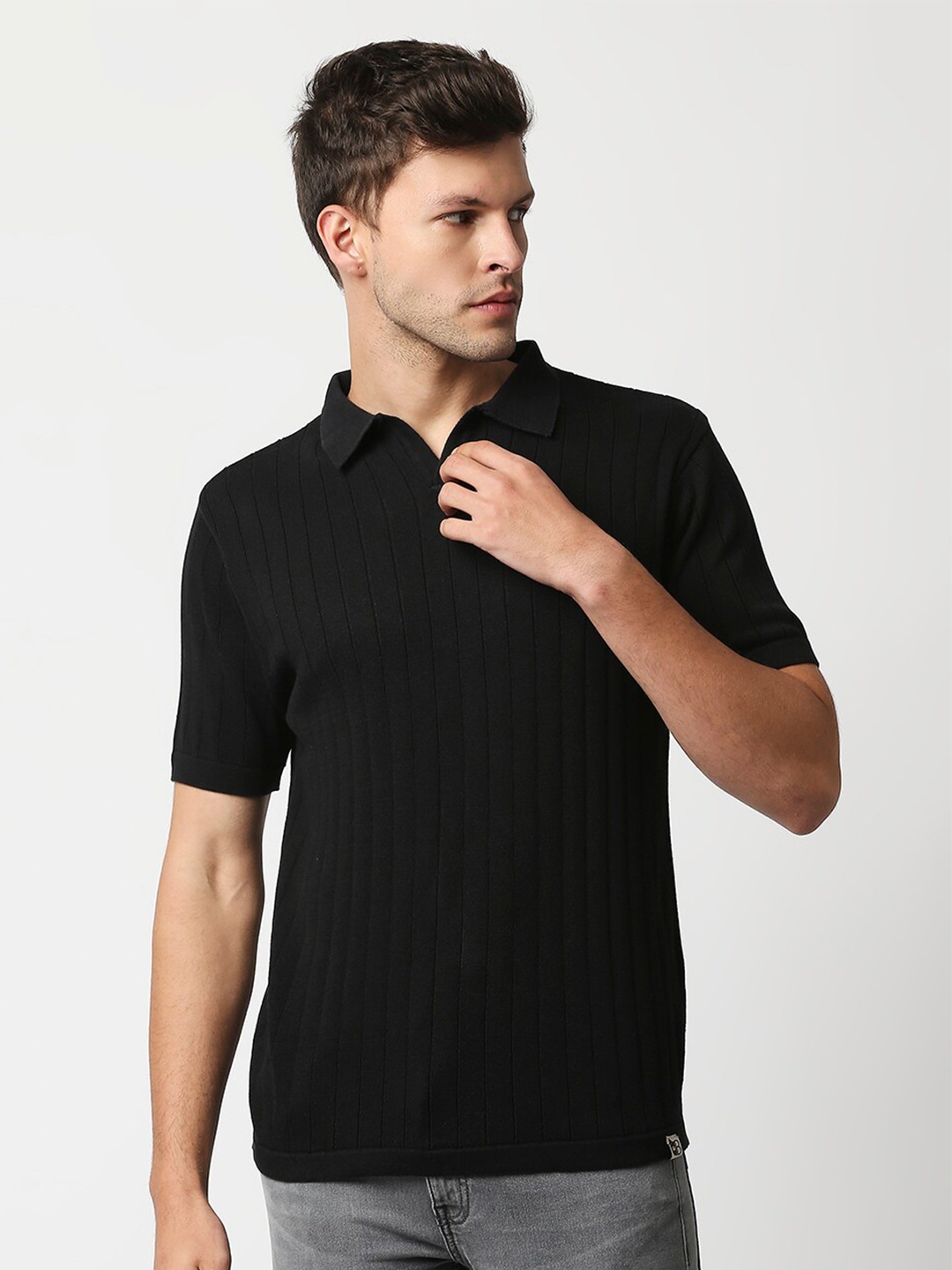 

Blamblack Men Black Polo Collar Slim Fit T-shirt