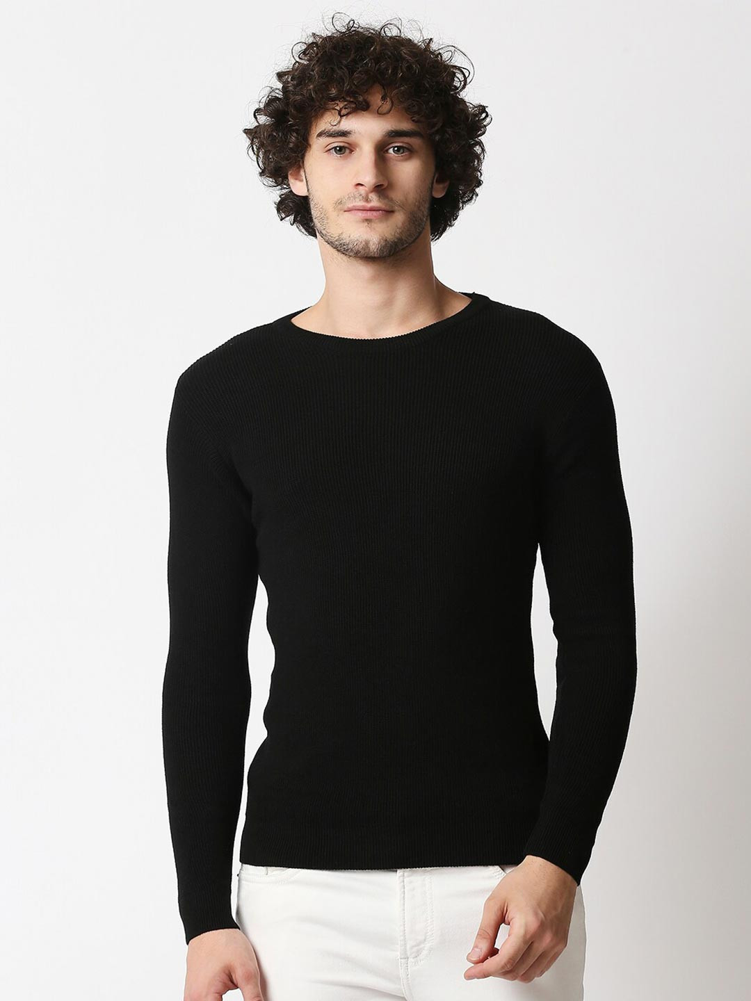 

Blamblack Men Black Monochrome Raw Edge Slim Fit T-shirt