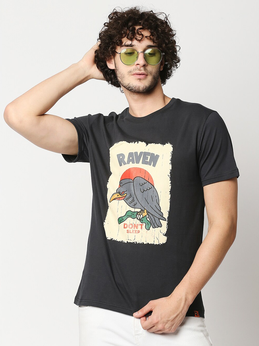 

Blamblack Men Grey Typography Printed T-shirt
