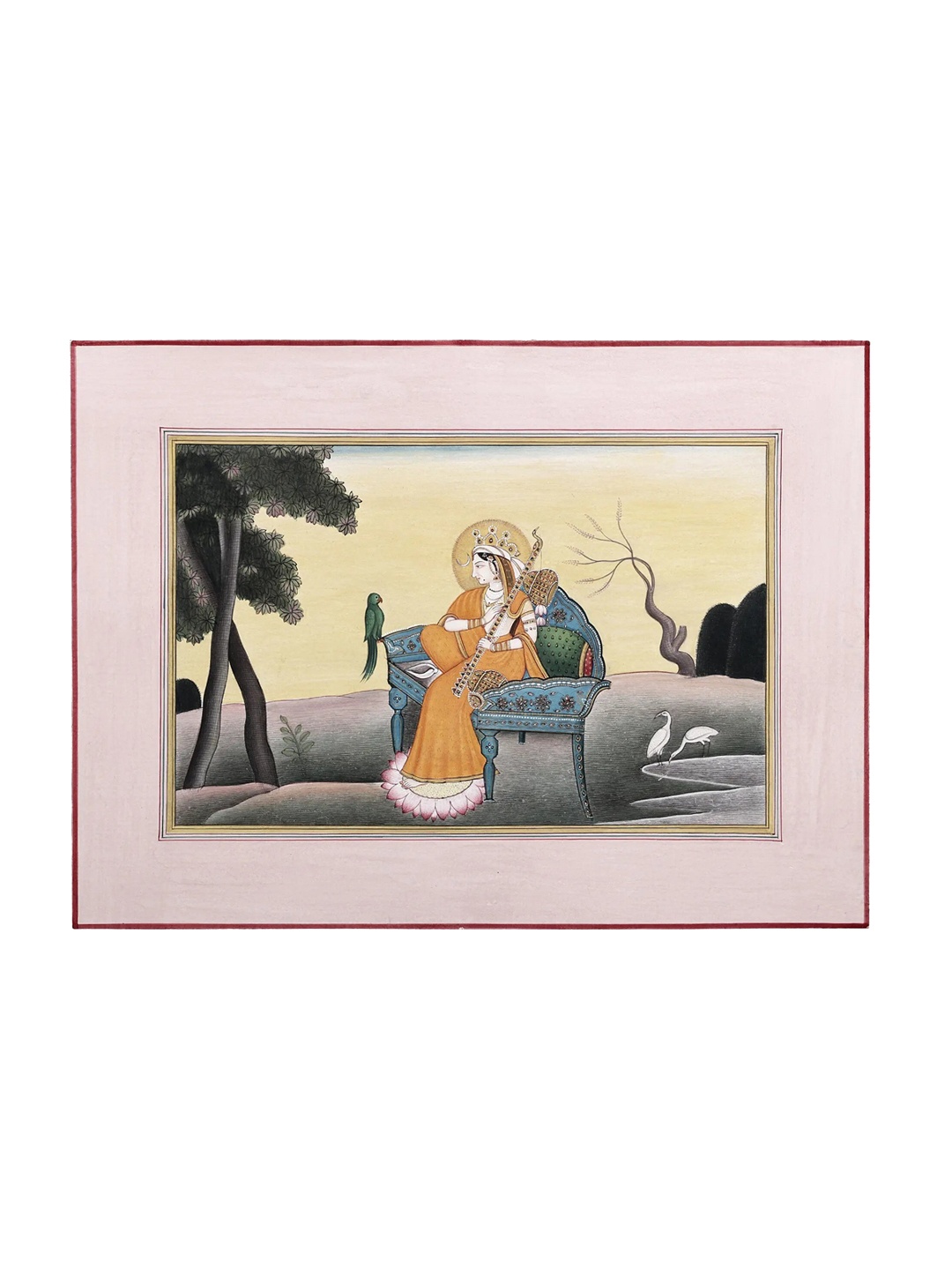 

Exotic India Yellow& Blue Goddess Saraswati Painting