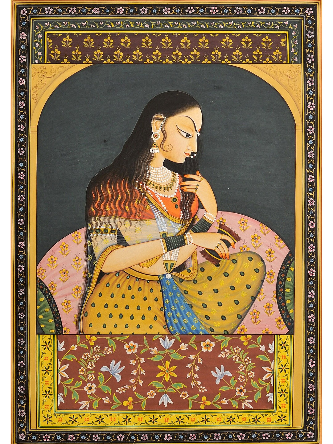 

Exotic India Jharokha - The Window Paintings (Watercolor on Paper), Yellow