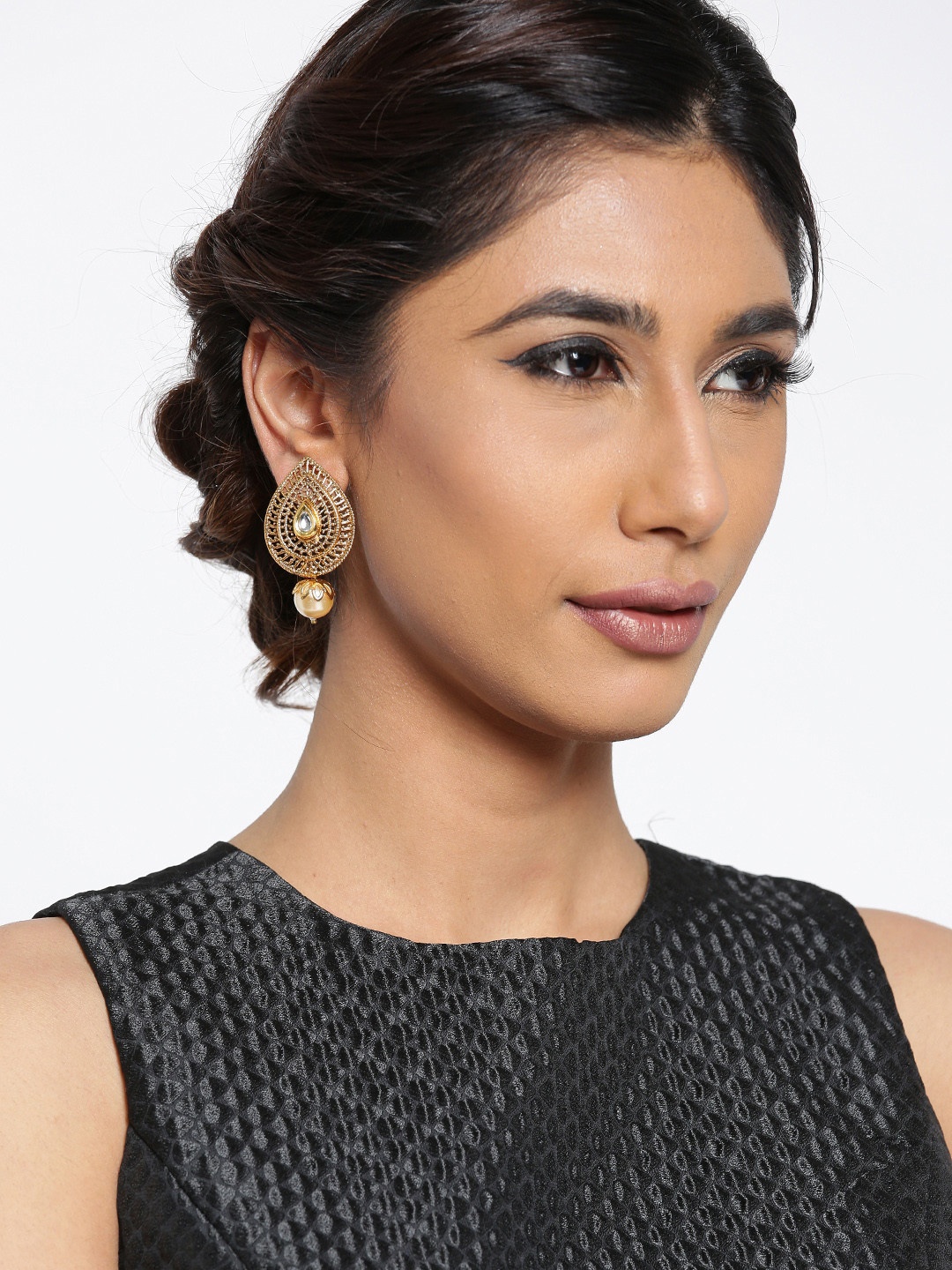 

PANASH Gold-Plated Teardrop-Shaped Stone-Studded Drop Earrings