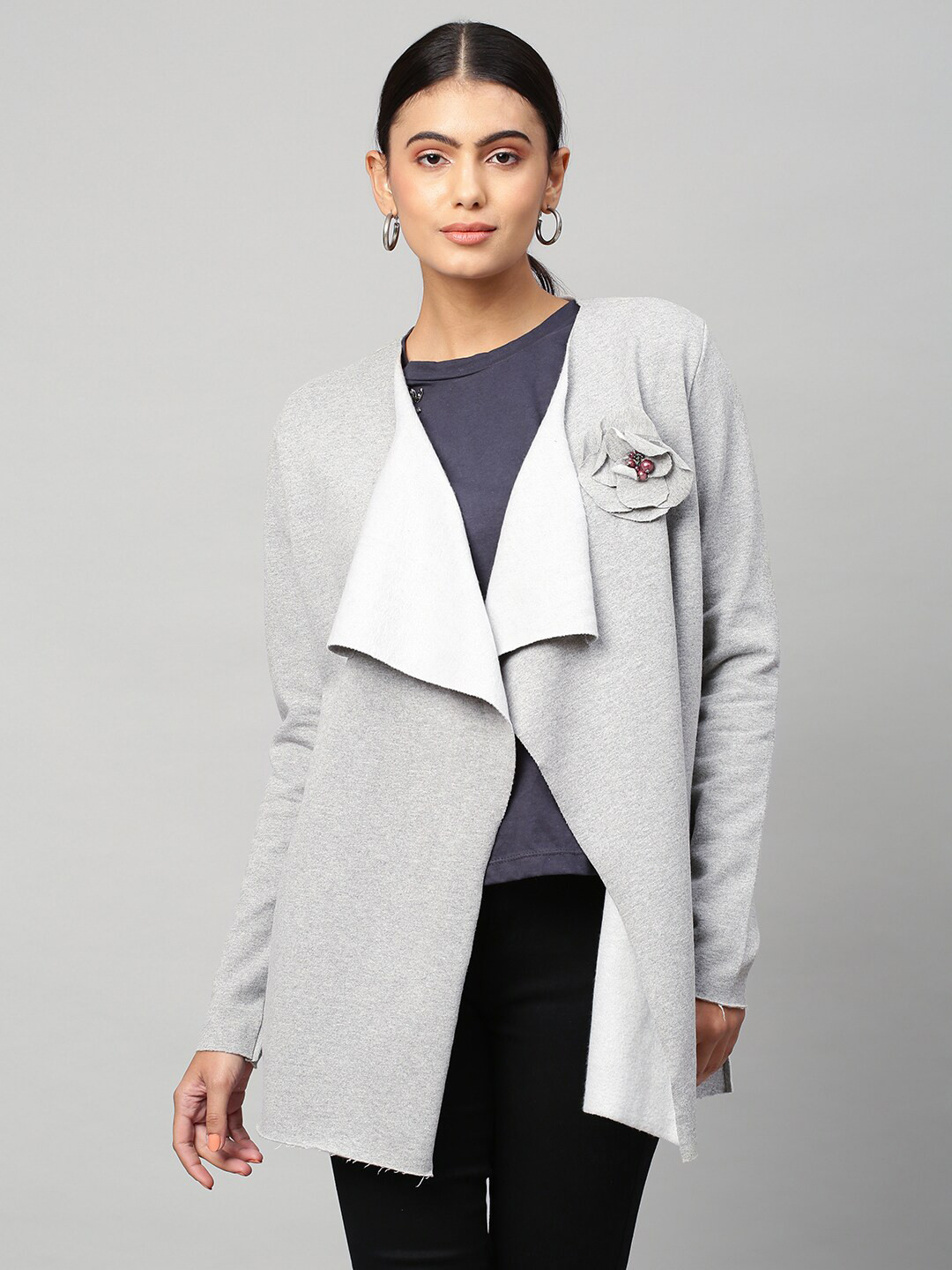 

Chemistry Women Grey Melange Fleece Shrug