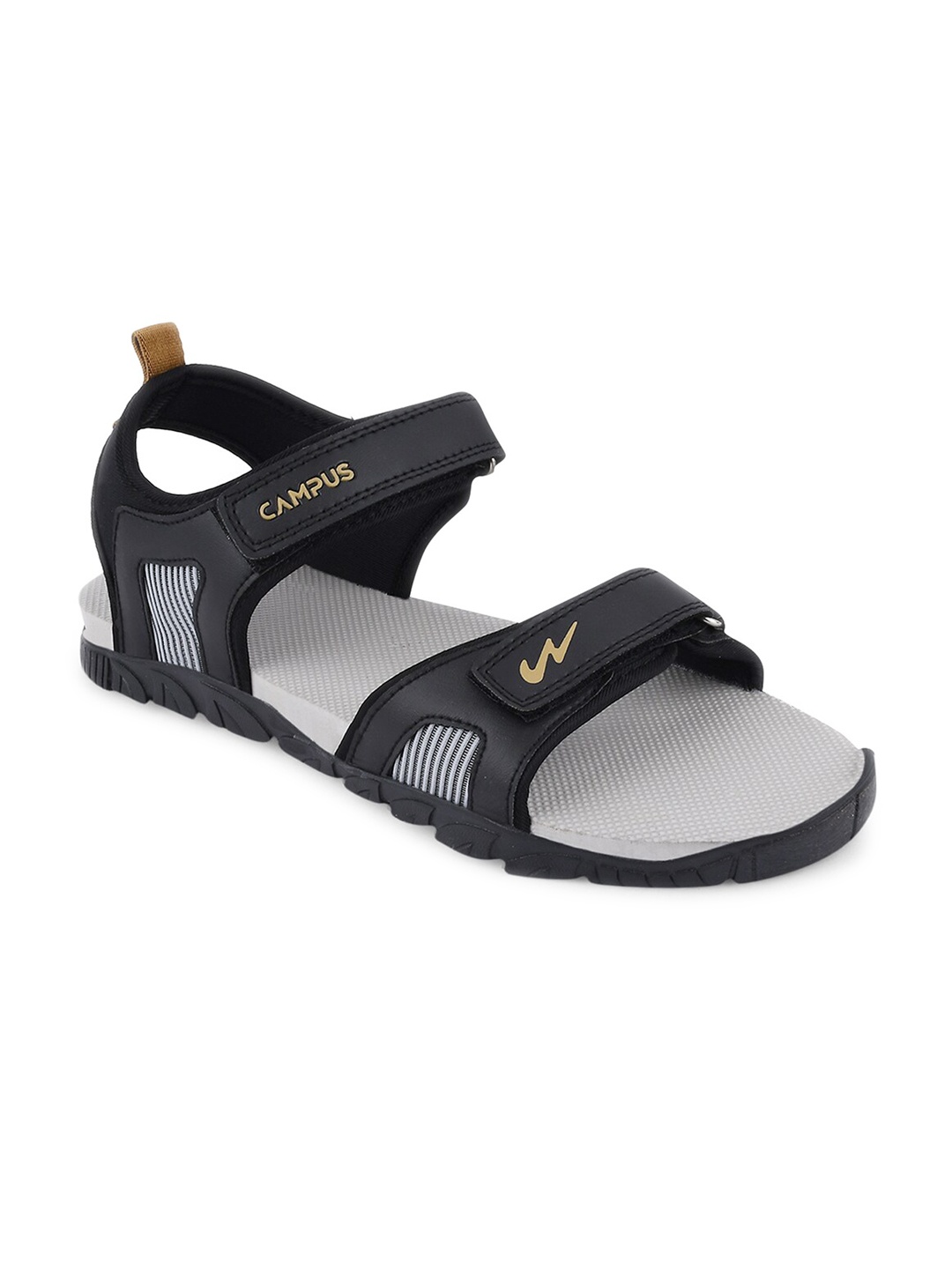 

Campus Men Grey & Black Solid Sports Sandal