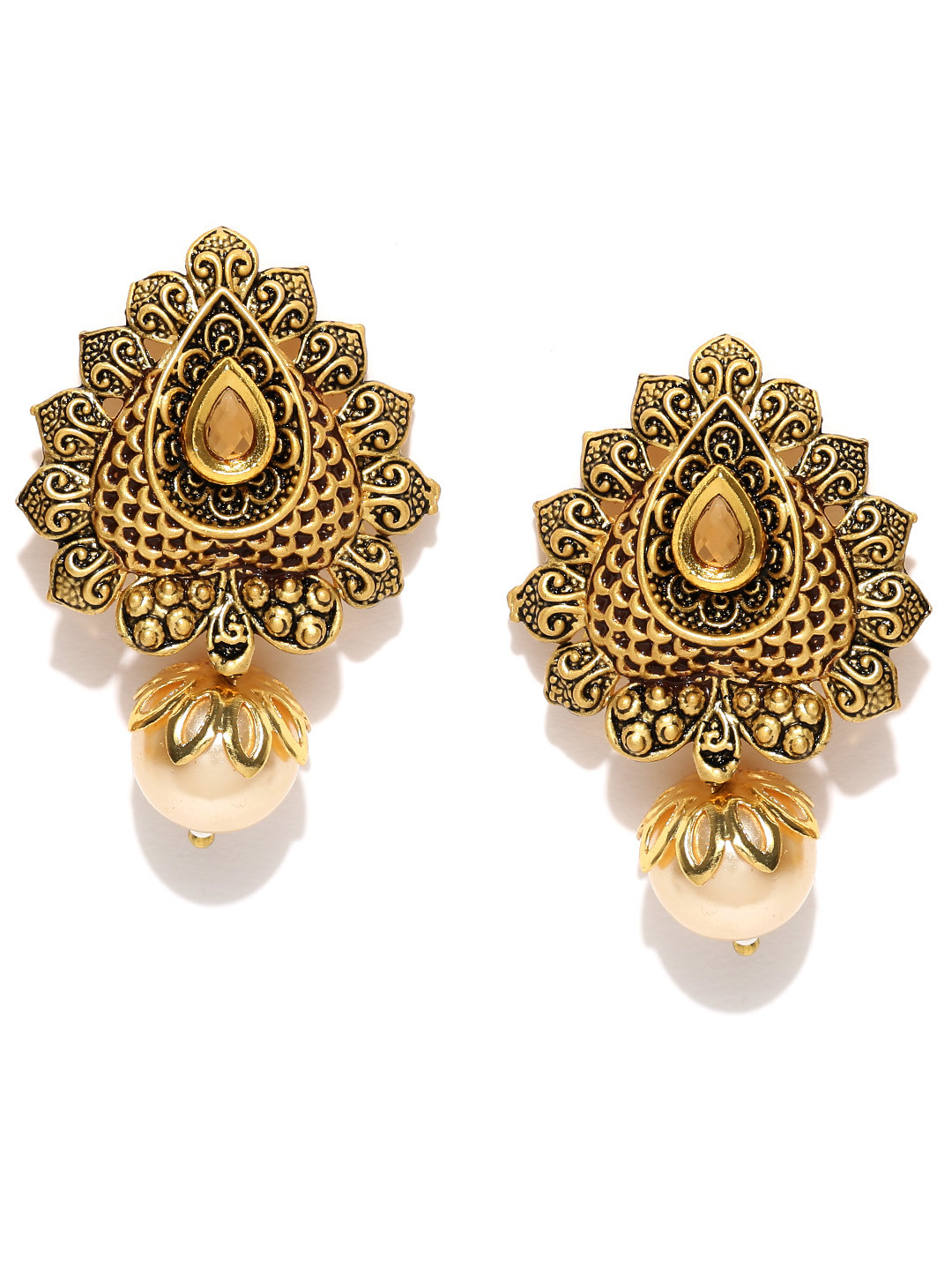 

PANASH Gold-Plated Teardrop-Shaped Stone-Studded Drop Earrings