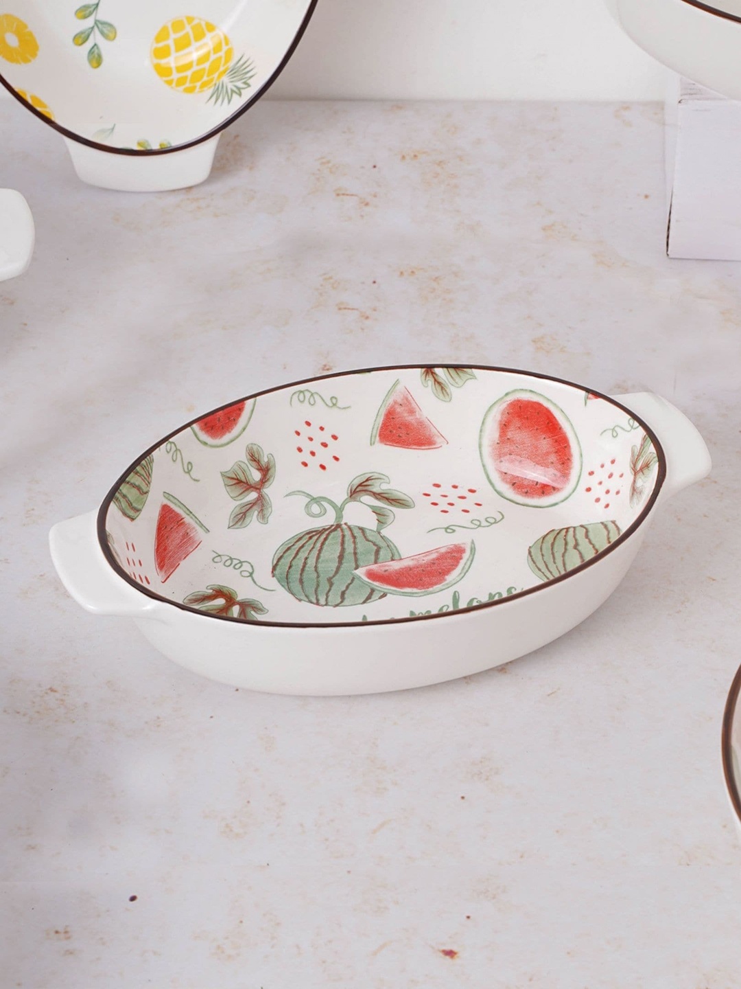 

Nestasia White & Red Watermelon Printed Oval Bakeware Large