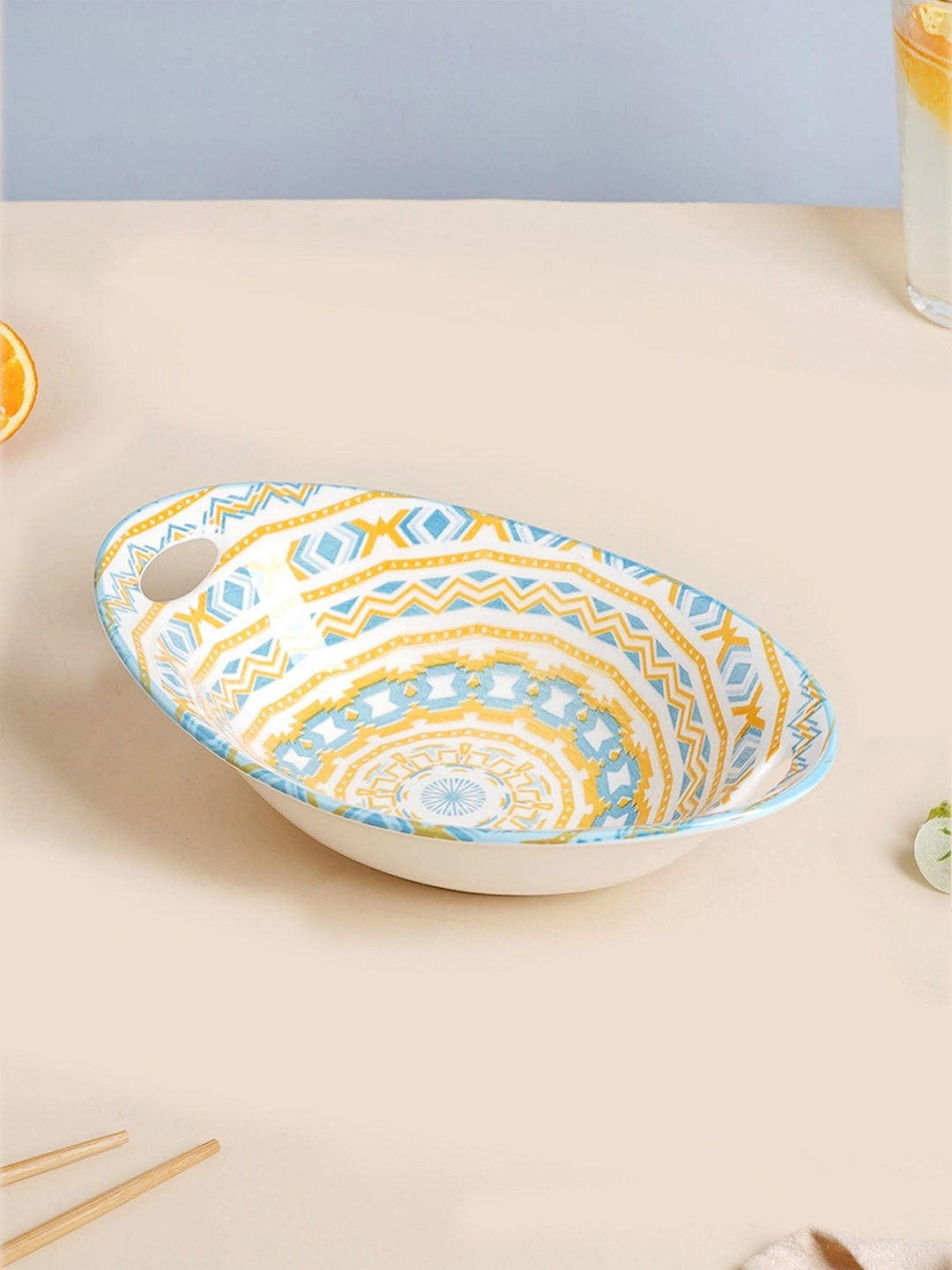 

Nestasia White & Blue Mandala Ceramic Abstract Baking Bowl With Handle