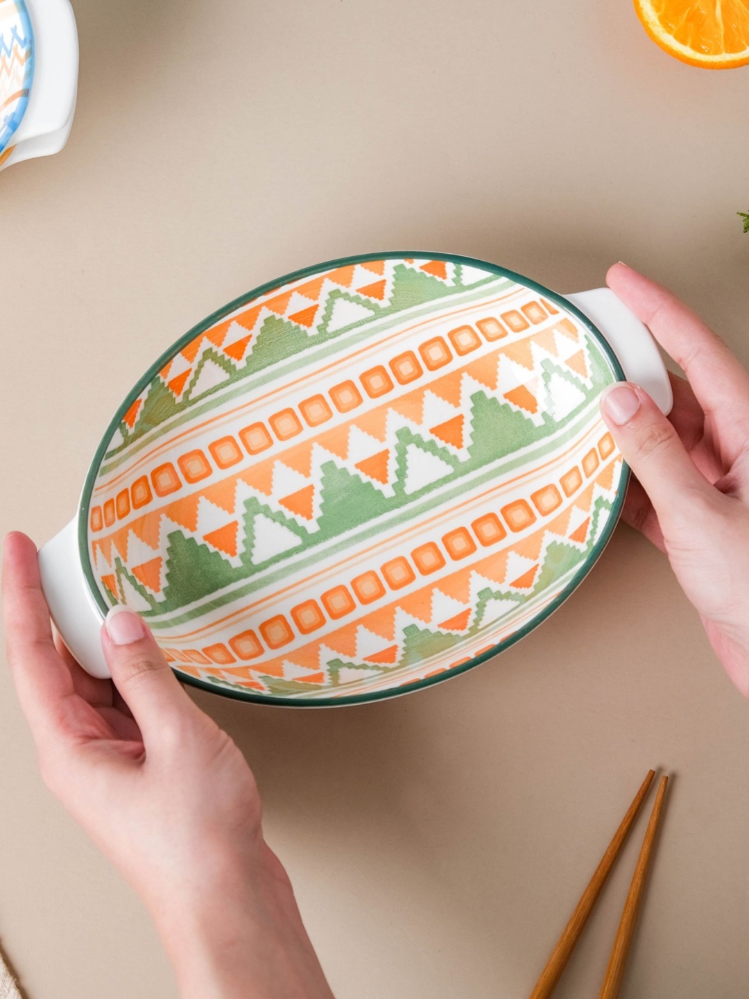 

Nestasia White & Orange Printed Baking Dish