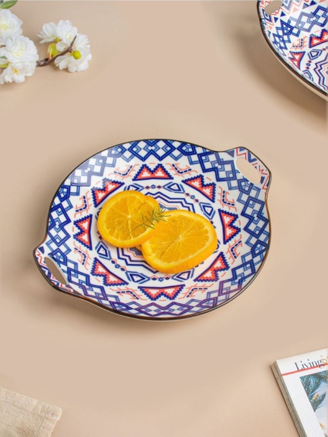 

Nestasia Blue & White Mandala Round Platter With Handle