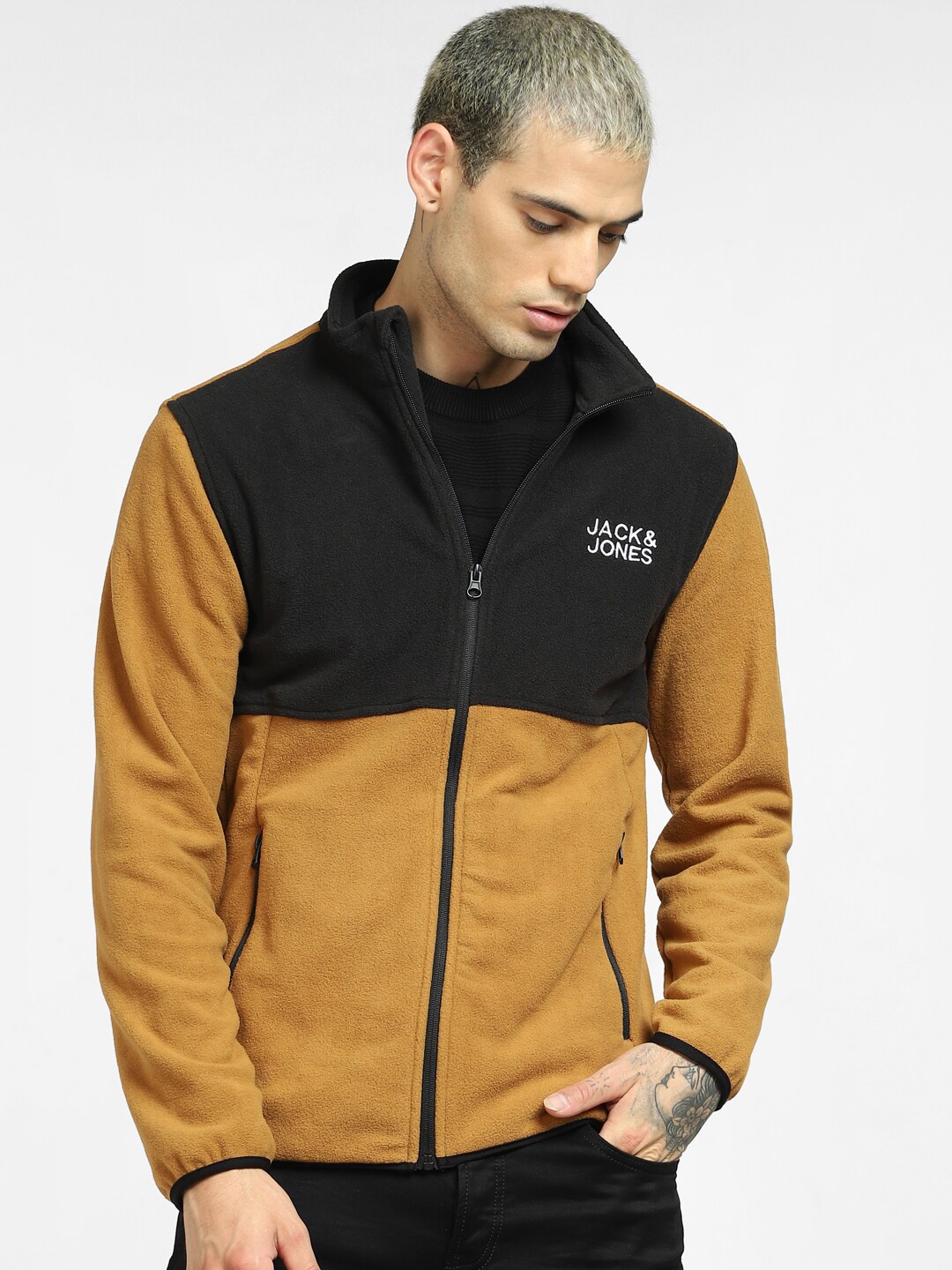 

Jack & Jones Men Brown Black Colourblocked Bomber Jacket