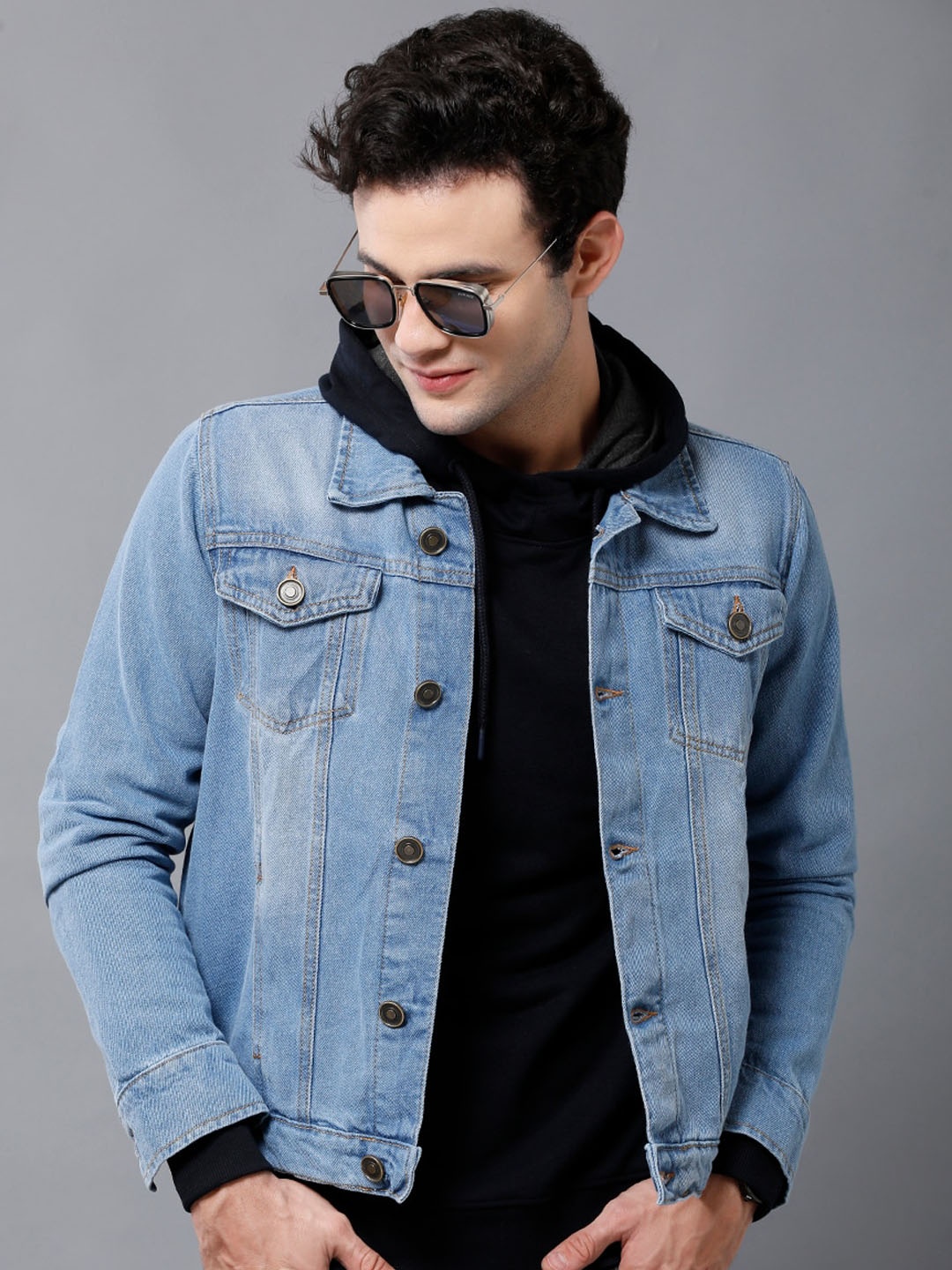 

IMYOUNG Men Blue Cotton Washed Lightweight Denim Jacket