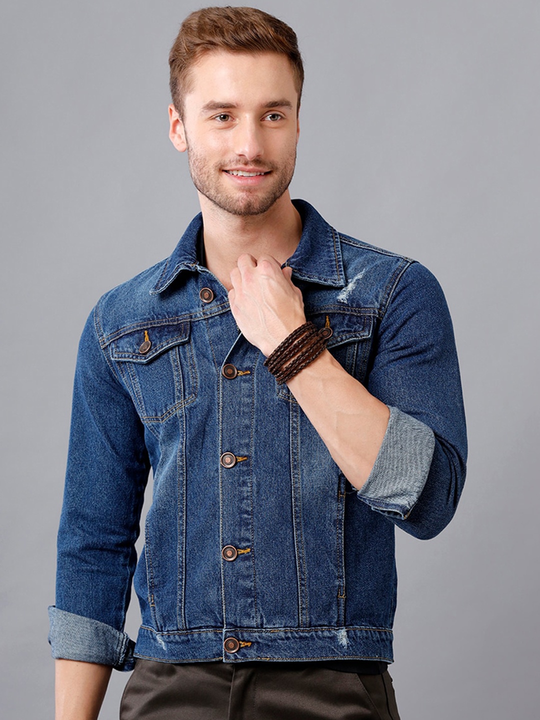 

IMYOUNG Men Blue Washed Lightweight Denim Jacket