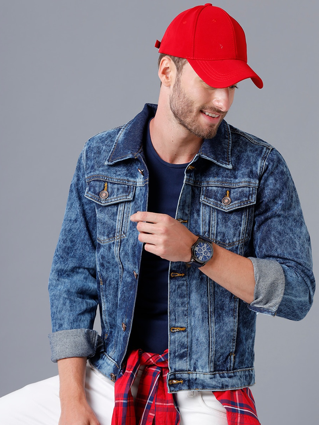 

IMYOUNG Men Blue Washed Lightweight Denim Jacket