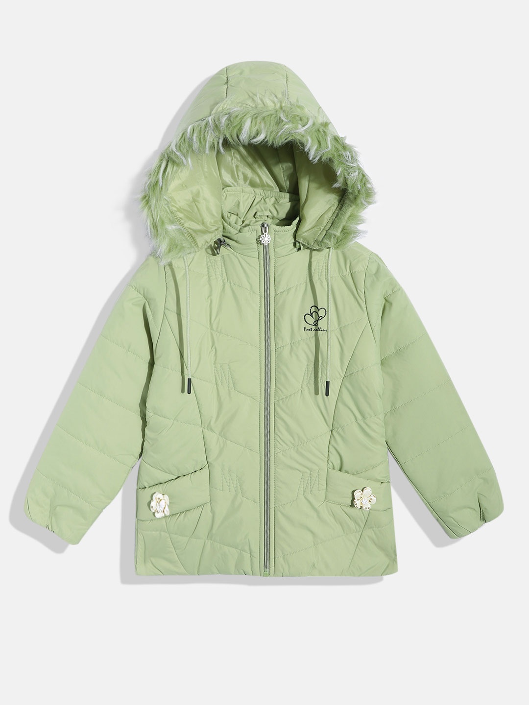 

Fort Collins Girls Green Solid Detachable Hooded Padded Jacket