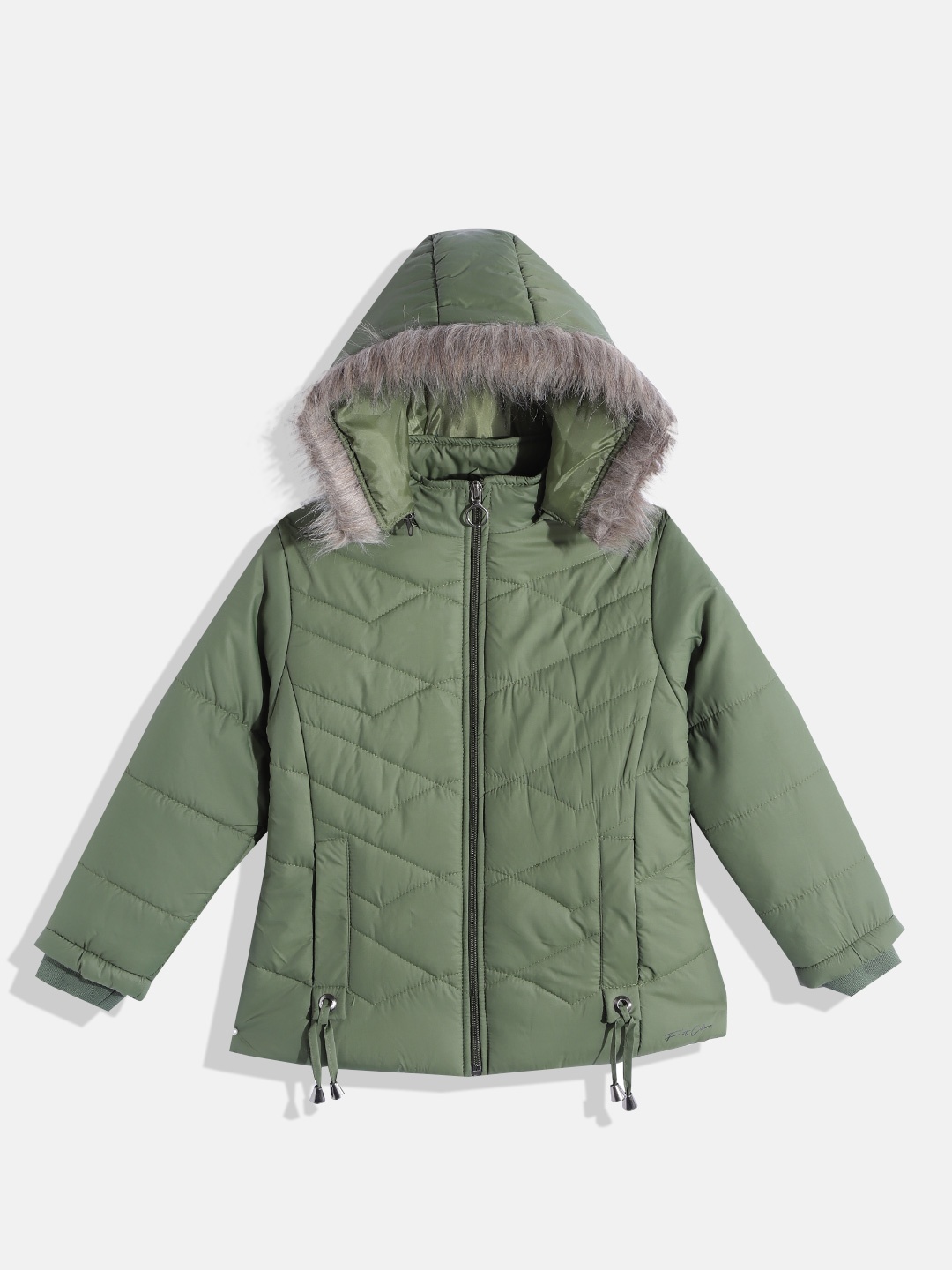 

Fort Collins Girls Olive Green Solid Hooded Parka Jacket
