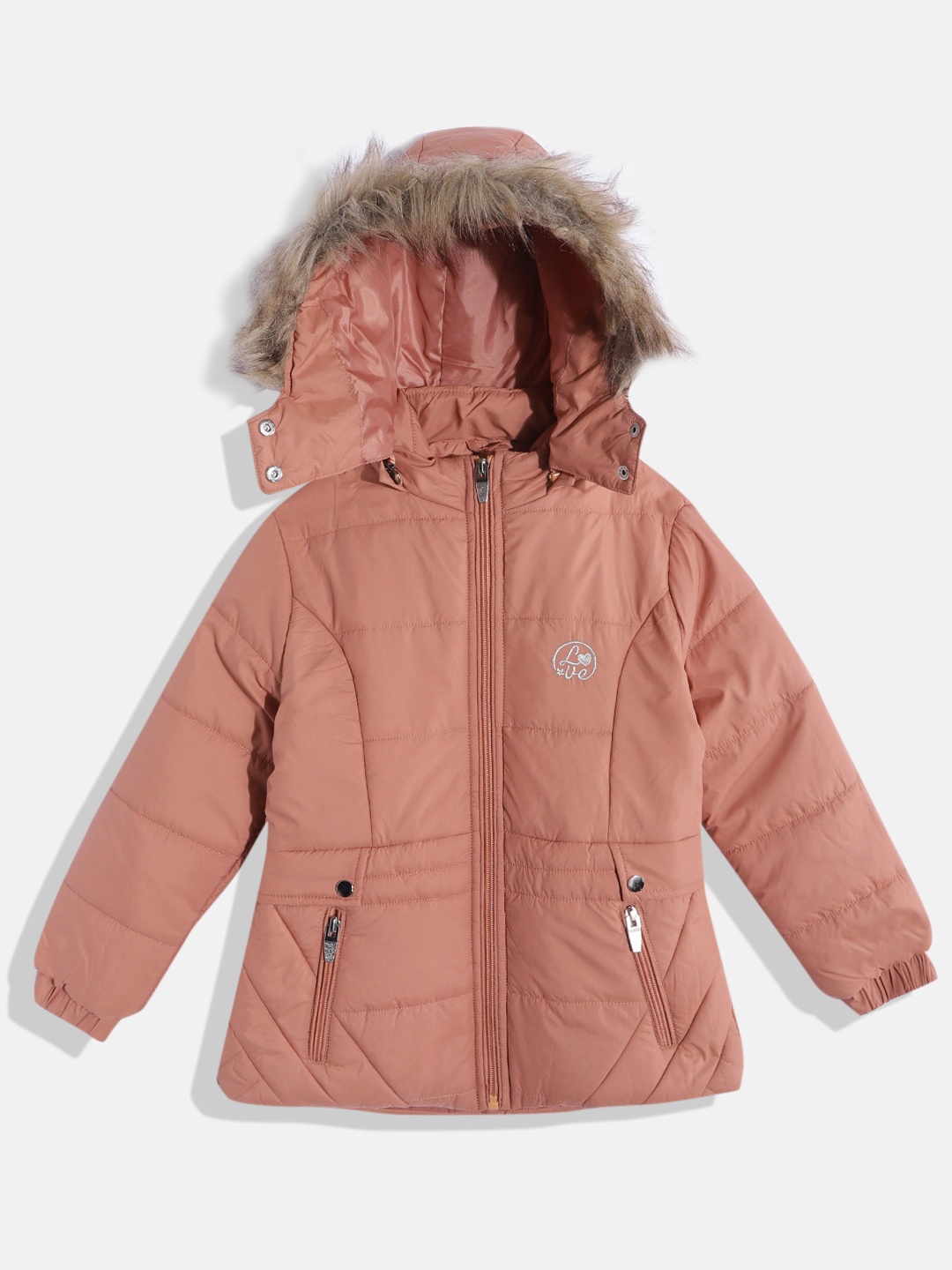 

Fort Collins Girls Rust Orange Solid Hooded Parka Jacket