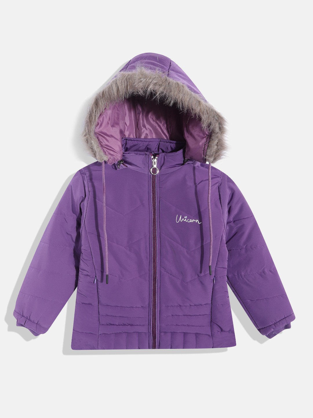 

Fort Collins Girls Purple Solid Detachable Hooded Padded Jacket