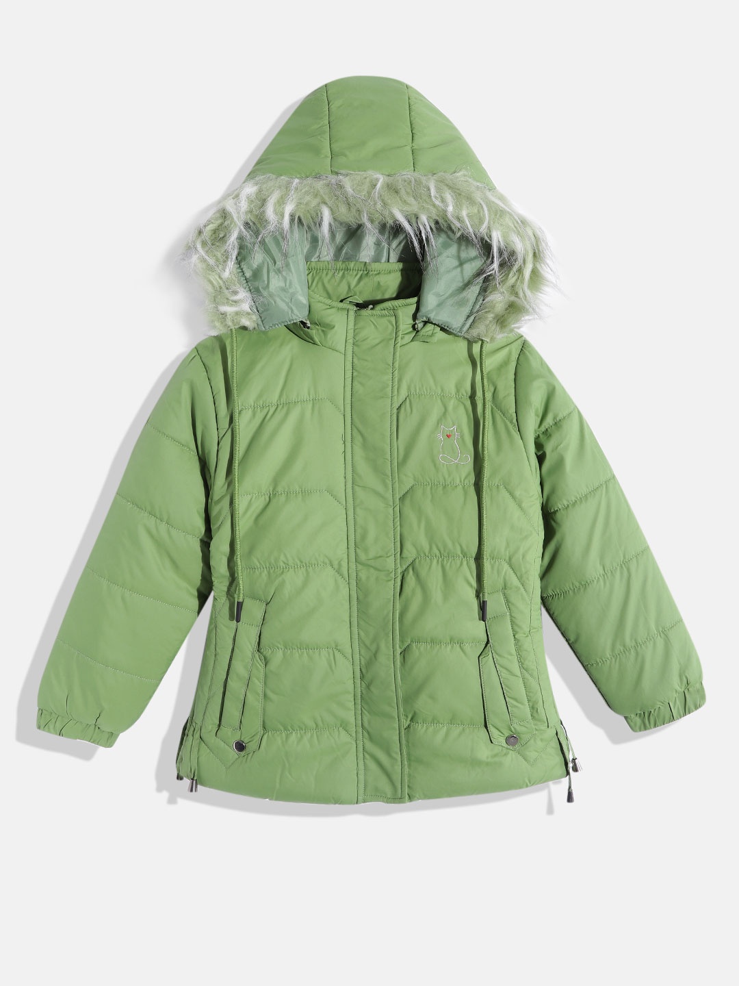

Fort Collins Girls Green Solid Insulator Faux Fur Hooded Parka Jacket Parka Jacket