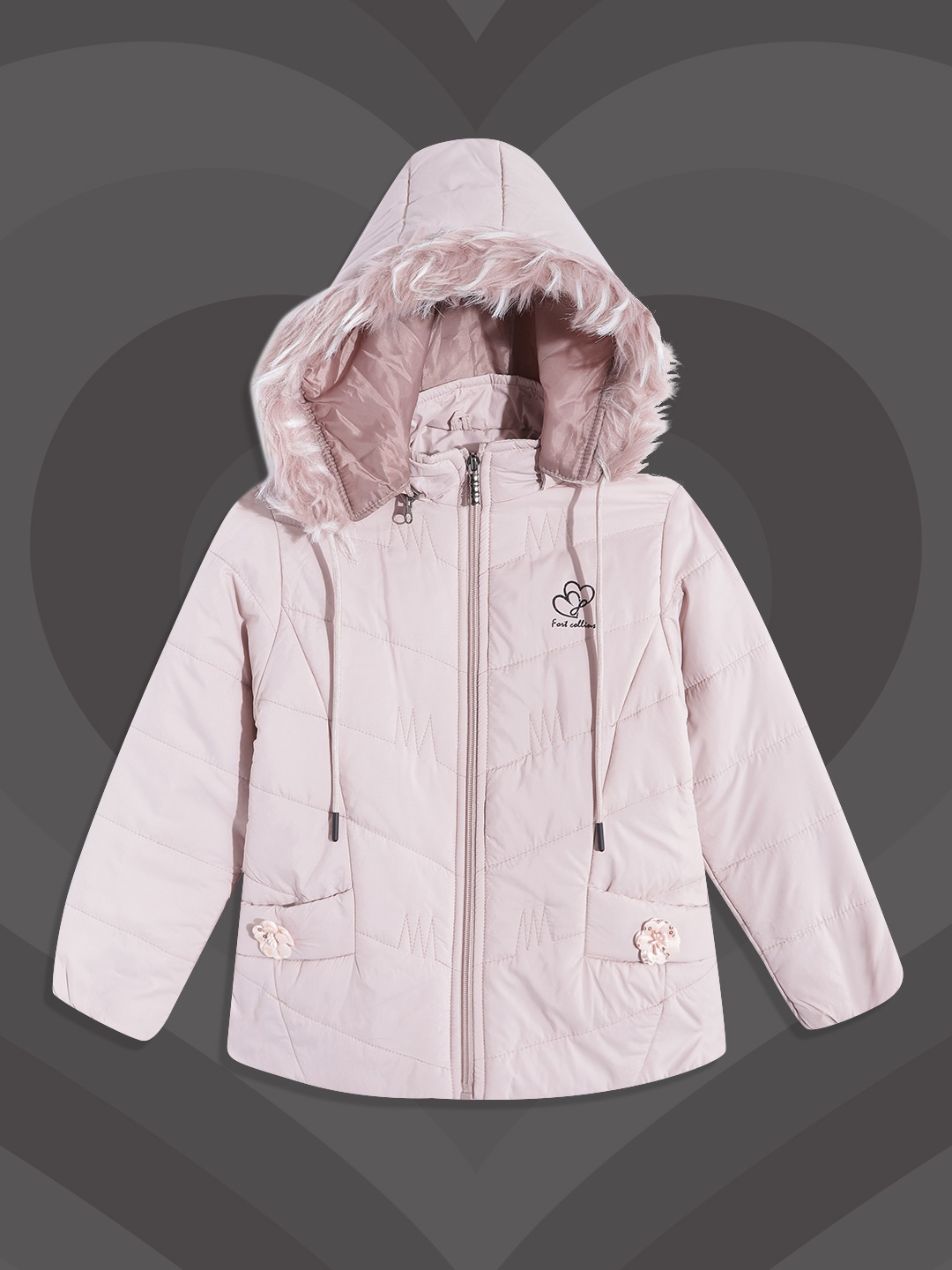 

Fort Collins Girls Pink Solid Hooded Padded Jacket