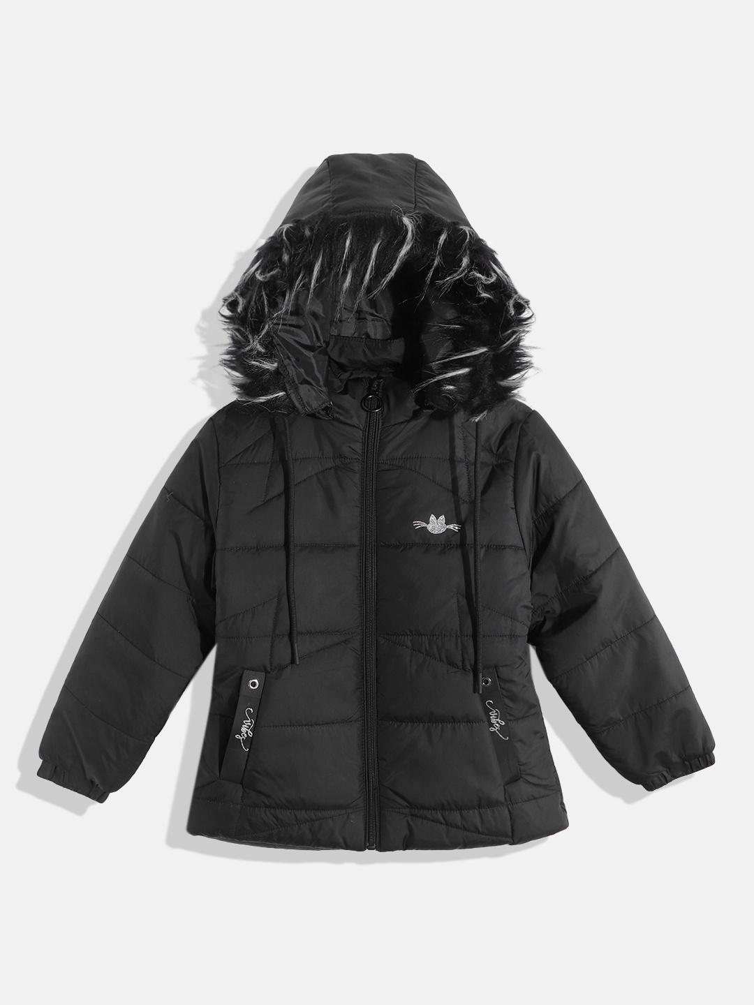 

Fort Collins Girls Black Solid Insulator Faux Fur Trim Detachable Hood Parka Jacket