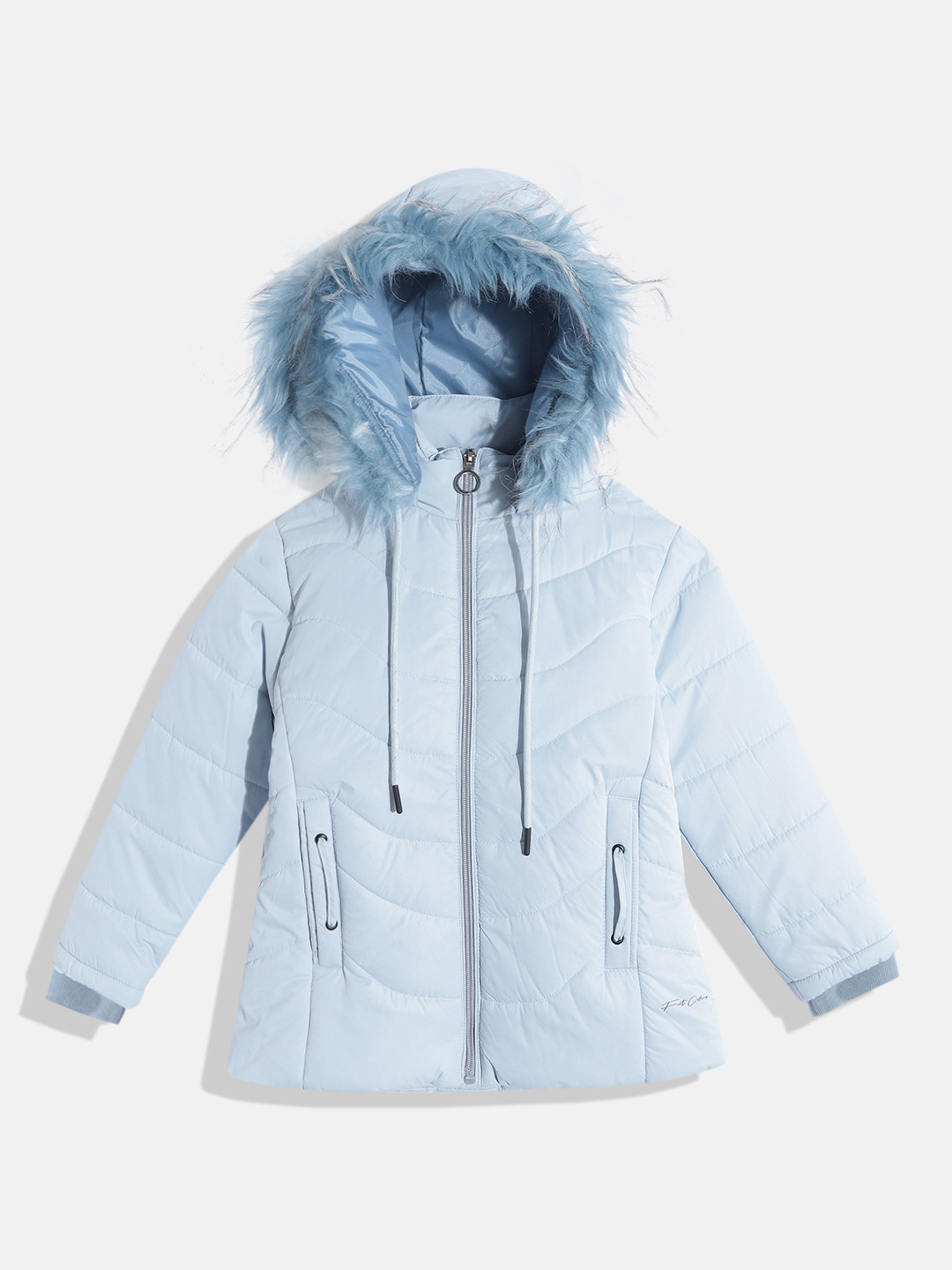 

Fort Collins Girls Blue Solid Insulator Faux Fur Trim Detachable Hood Parka Jacket