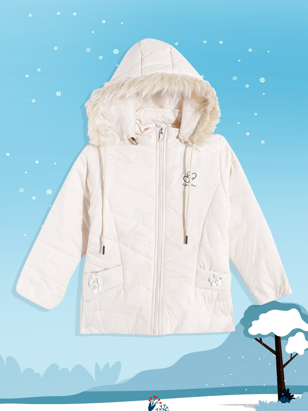 

Fort Collins Girls Off White Detachable Hooded Padded Jacket