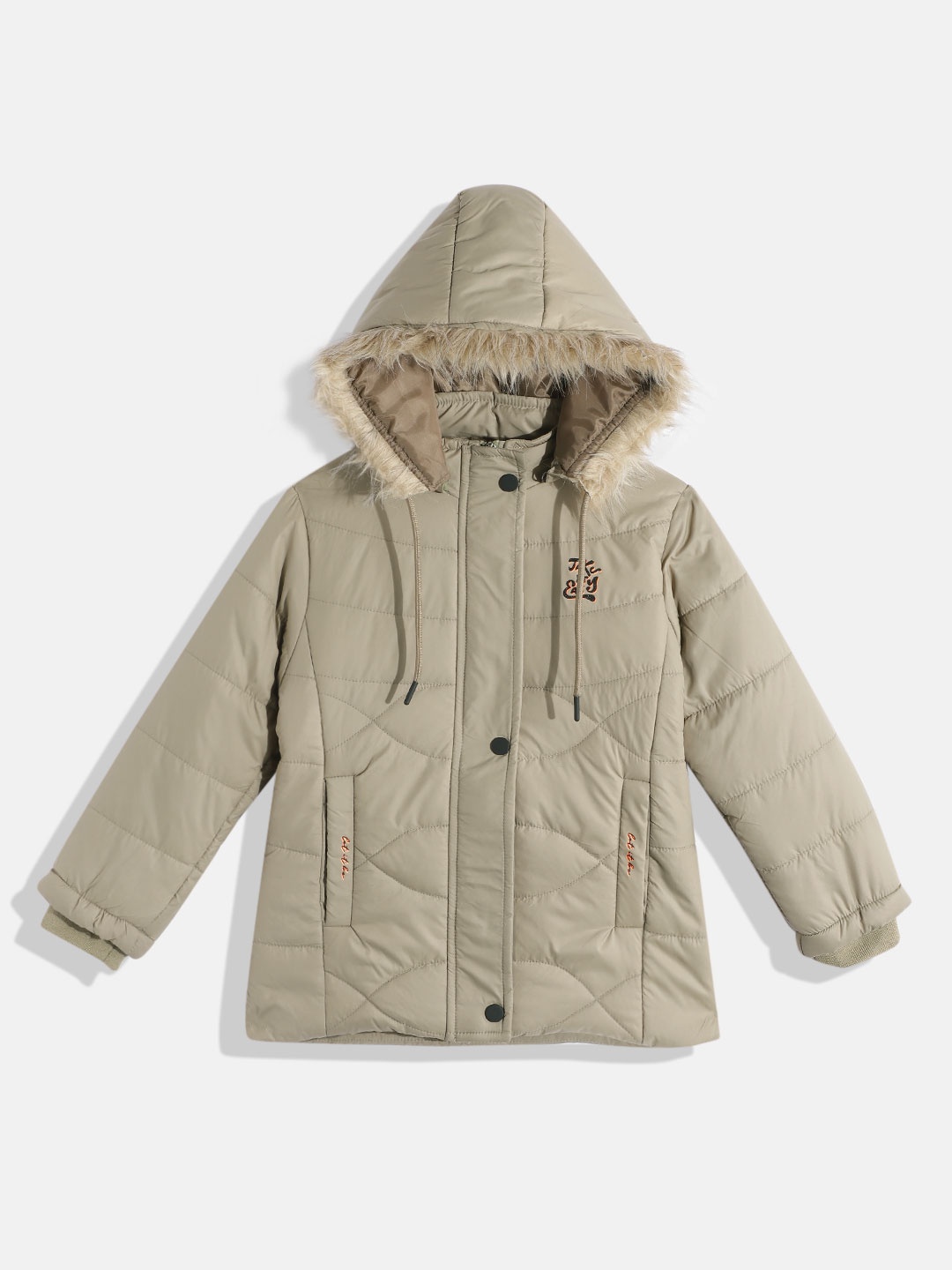 

Fort Collins Girls Khaki Solid Hooded Padded Jacket
