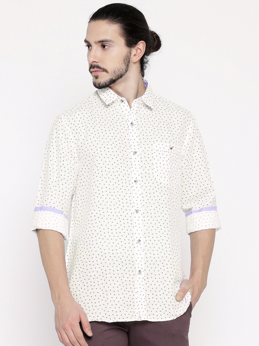 

Wills Lifestyle Men White Slim Fit Printed Casual Shirt