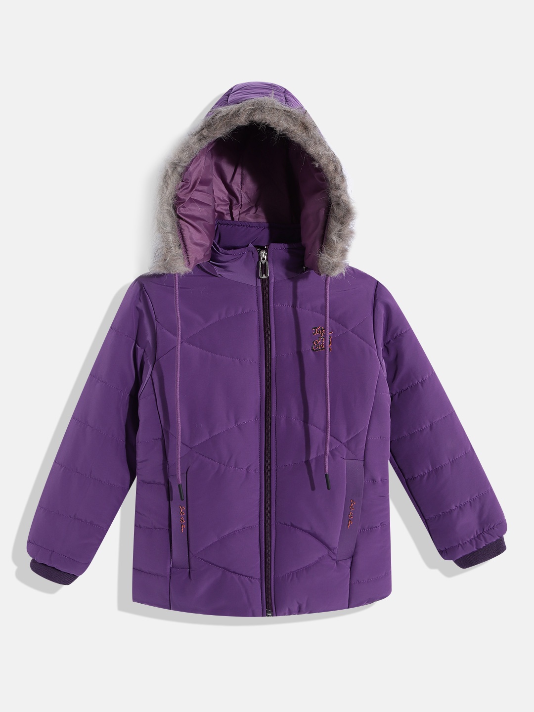 

Fort Collins Girls Aubergine Solid Insulator Faux Fur Detachable Hooded Parka Jacket, Purple