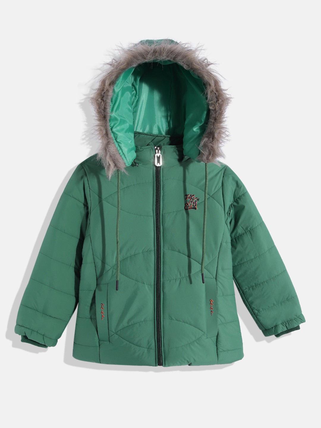 

Fort Collins Girls Green Solid Insulator Faux Fur Hood Parka Jacket