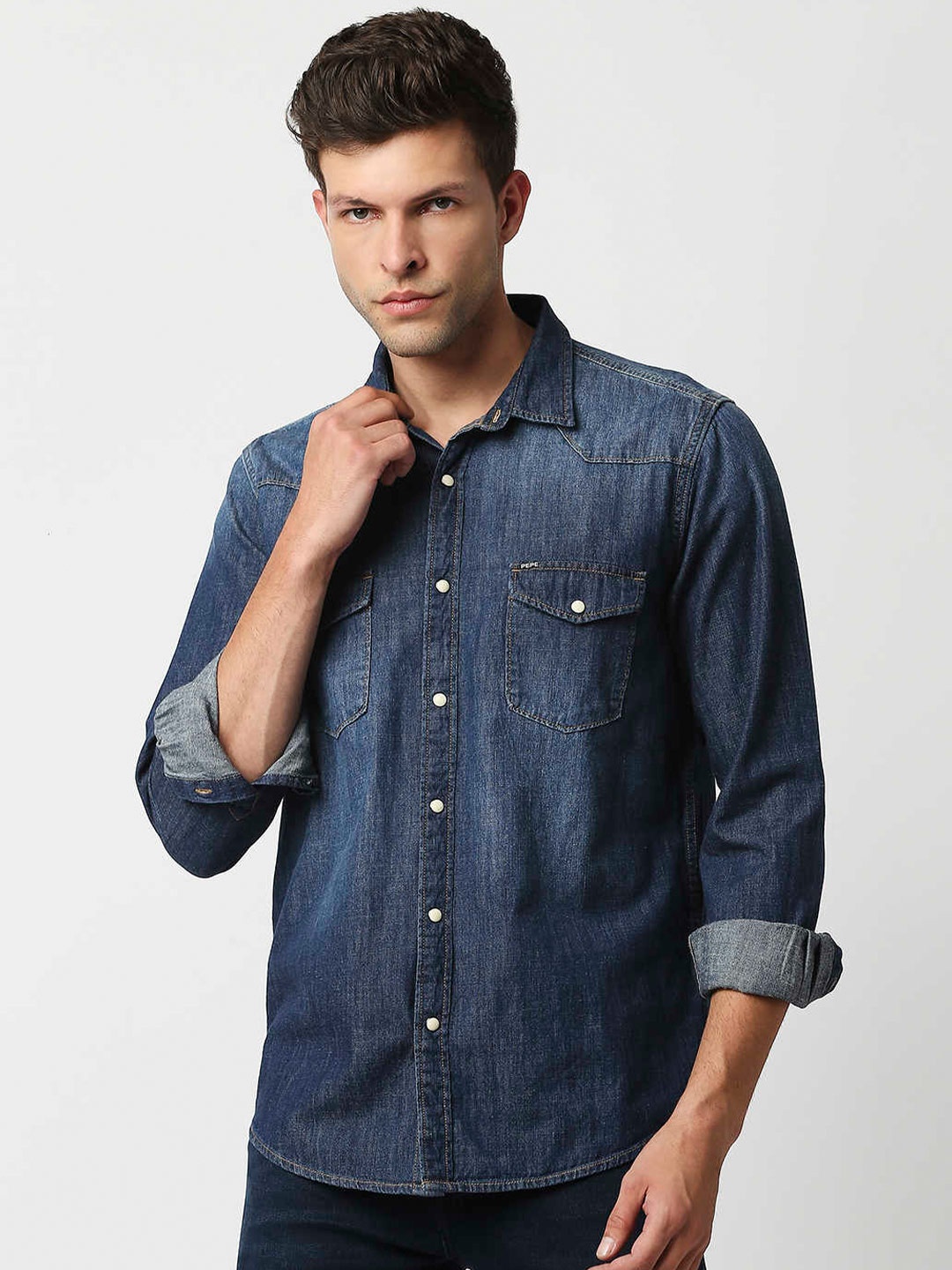 

Pepe Jeans Men Blue Faded Casual Shirt