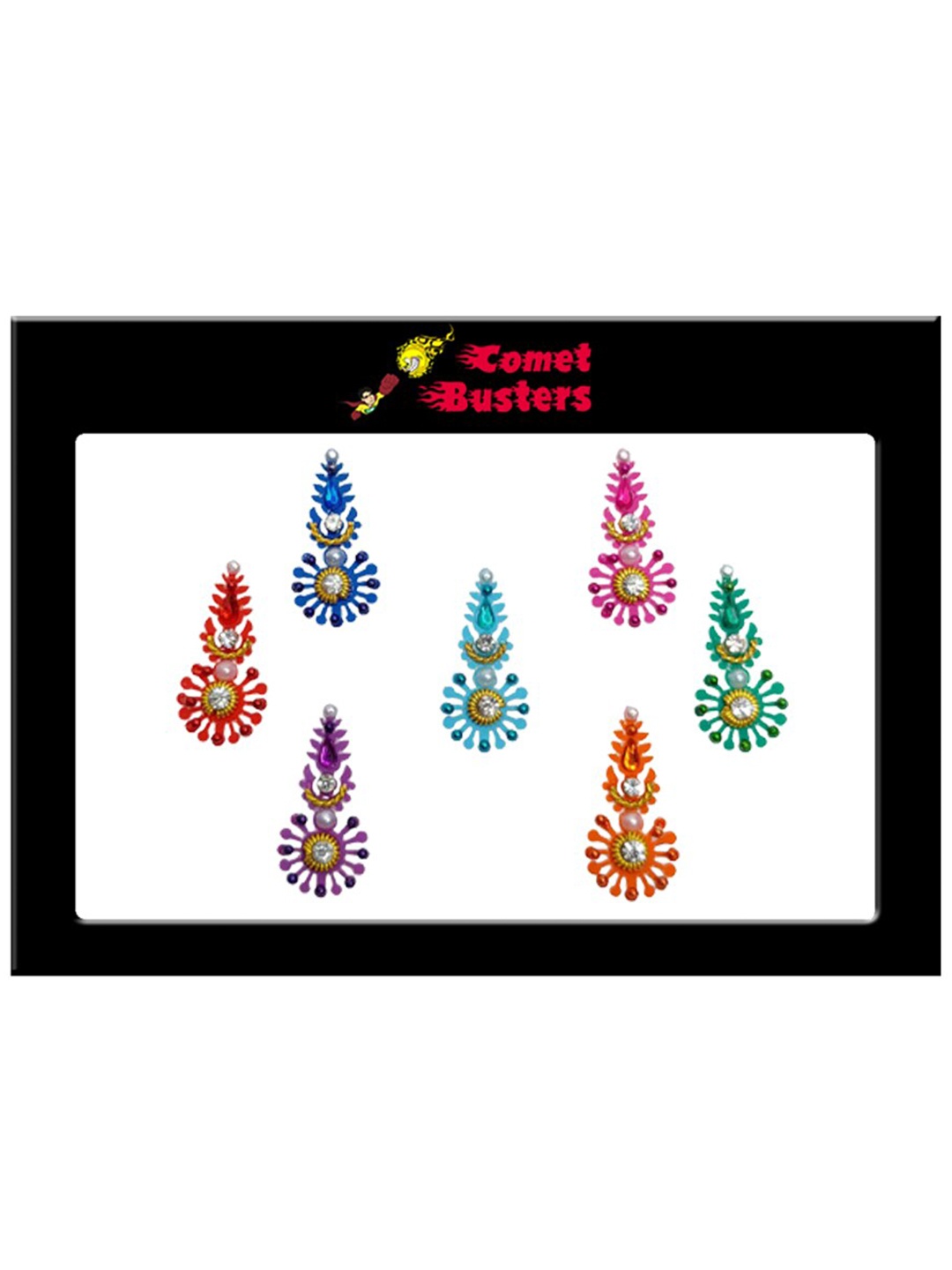 

Comet Busters 7 Pcs Multicoloured Floral Shaped Stone Studded Bindi, Multi