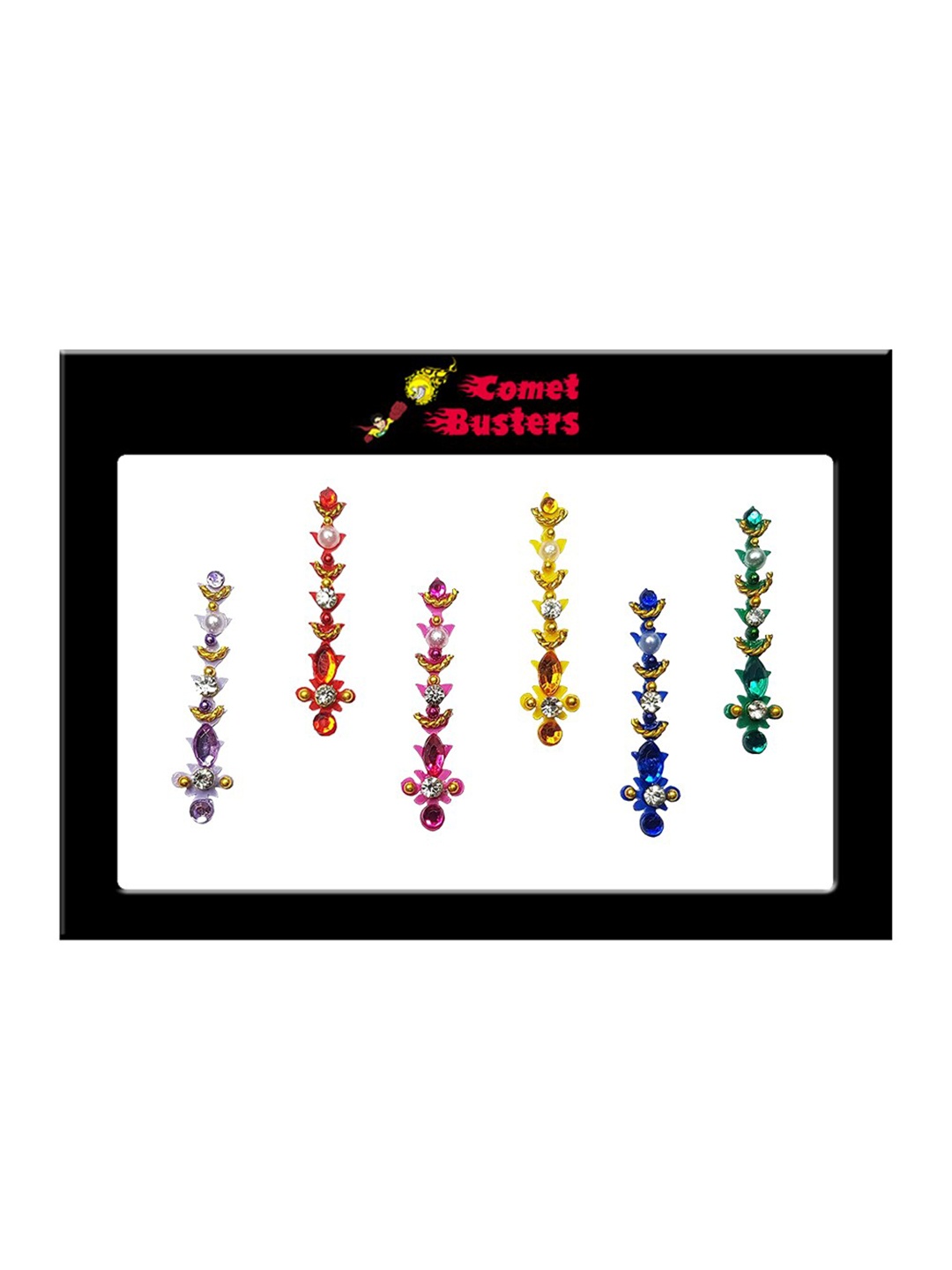 

Comet Busters 6 Pcs Multicoloured Large Stone Studded Bindi, Multi