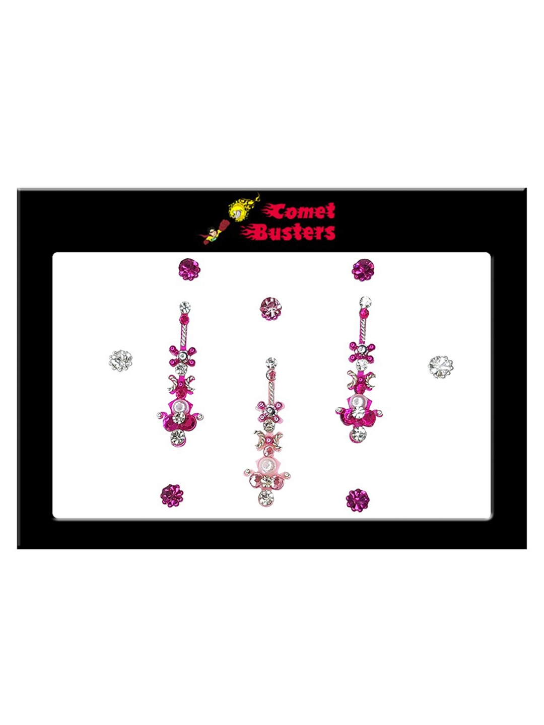 

Comet Busters 10 Pcs Stone Studded Bindi - 3 Pc Large Bindi & 7 Pc Small Bindi, Pink