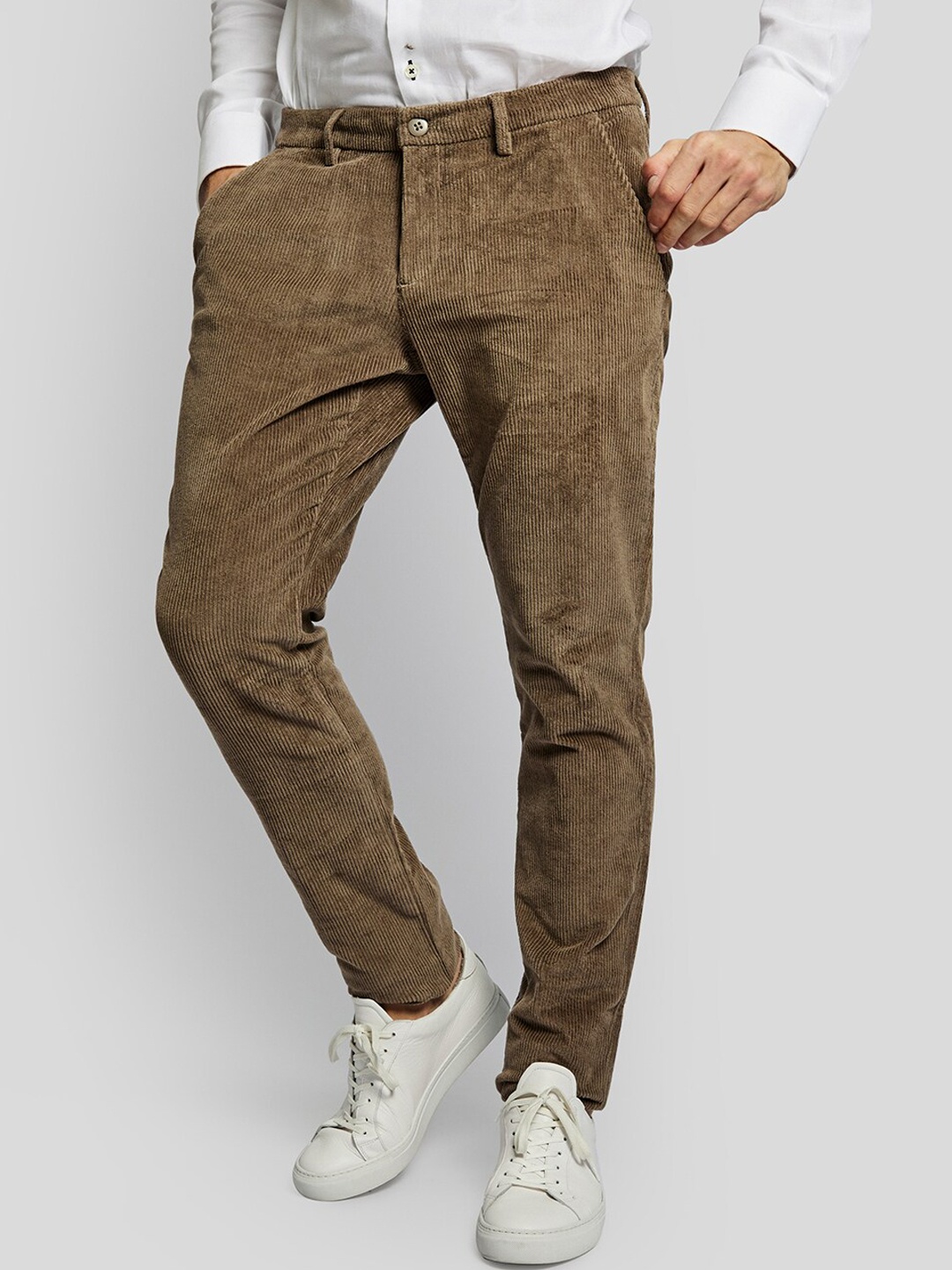 

Bruun & Stengade Men Brown Striped Slim Fit Trousers