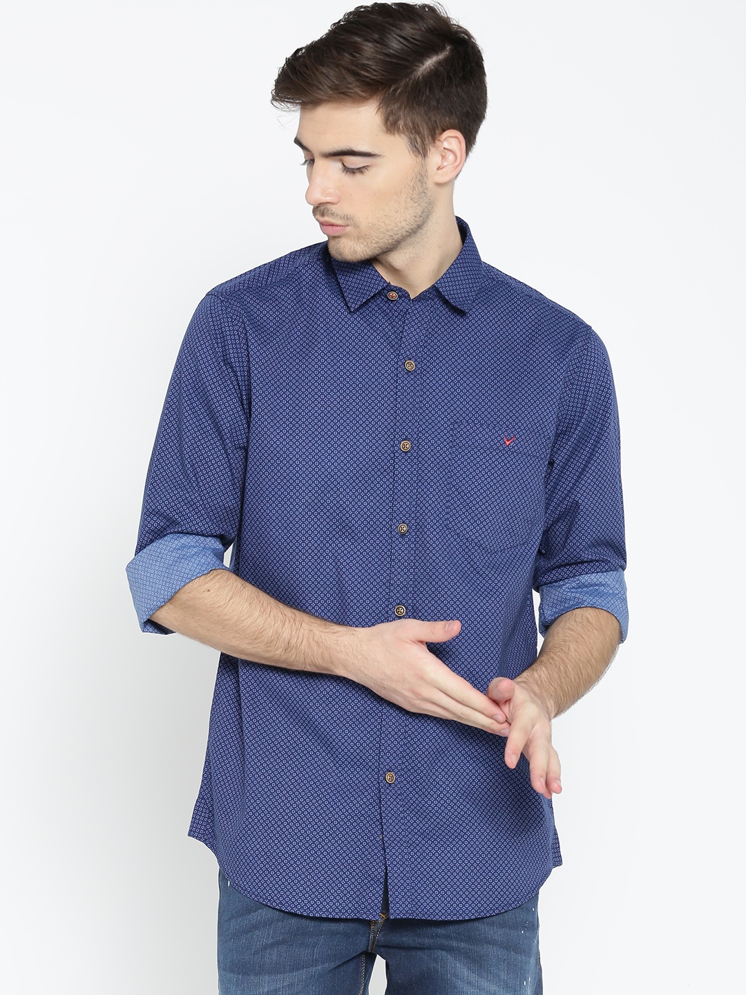 

Wills Lifestyle Men Blue Slim Fit Printed Casual Shirt