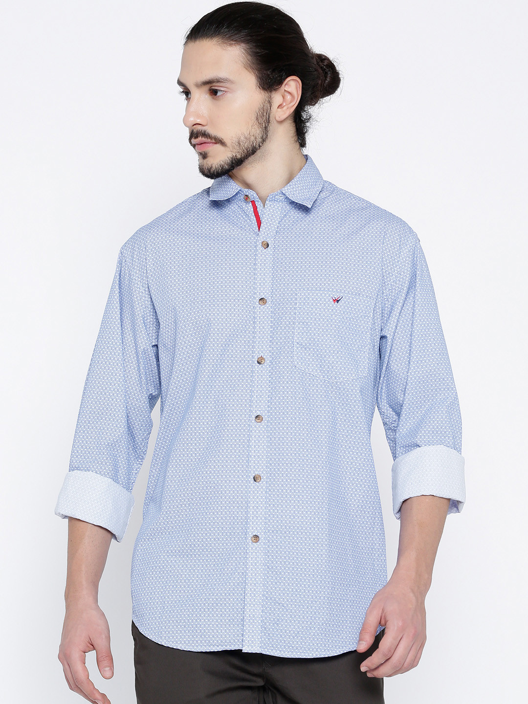 

Wills Lifestyle Men Blue Printed Casual Shirt