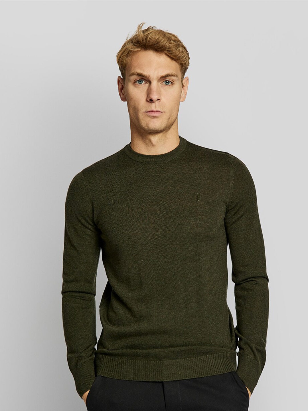 

Bruun & Stengade Men Green Self Design Pullover