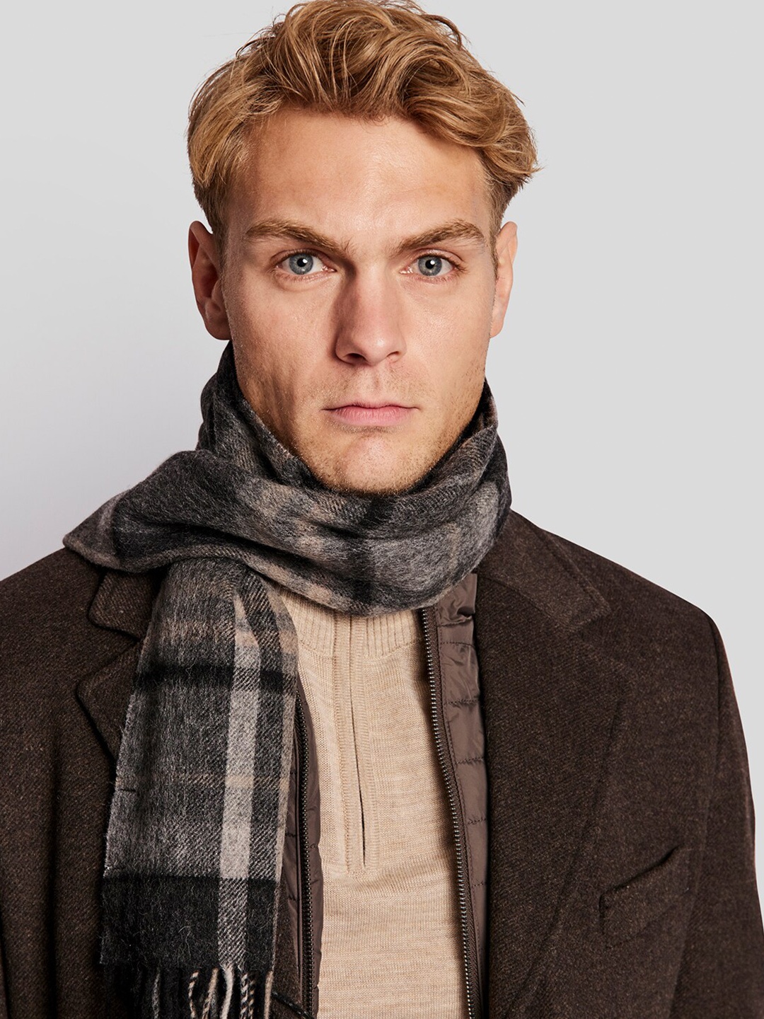 

Bruun & Stengade Men Charcoal Checked Scarf