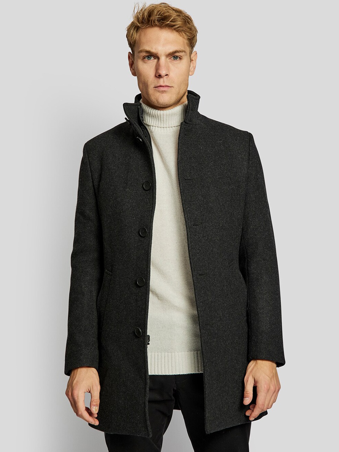 

Bruun & Stengade Men Charcoal Solid Over Coats