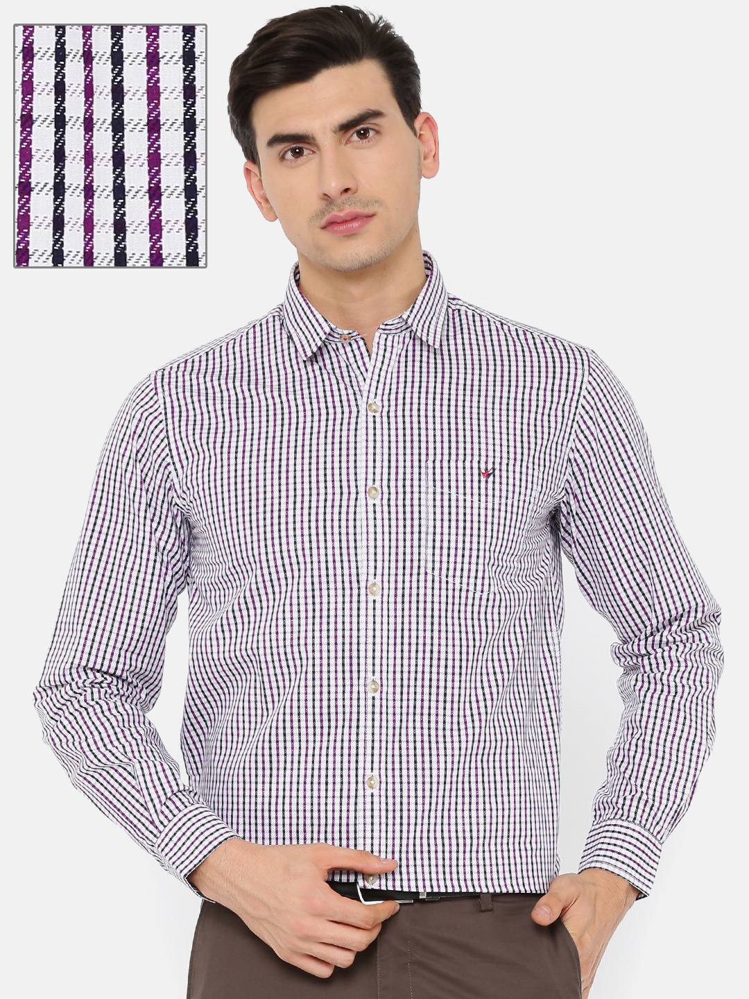 

Wills Lifestyle Men White & Purple Slim Fit Checked Casual Shirt