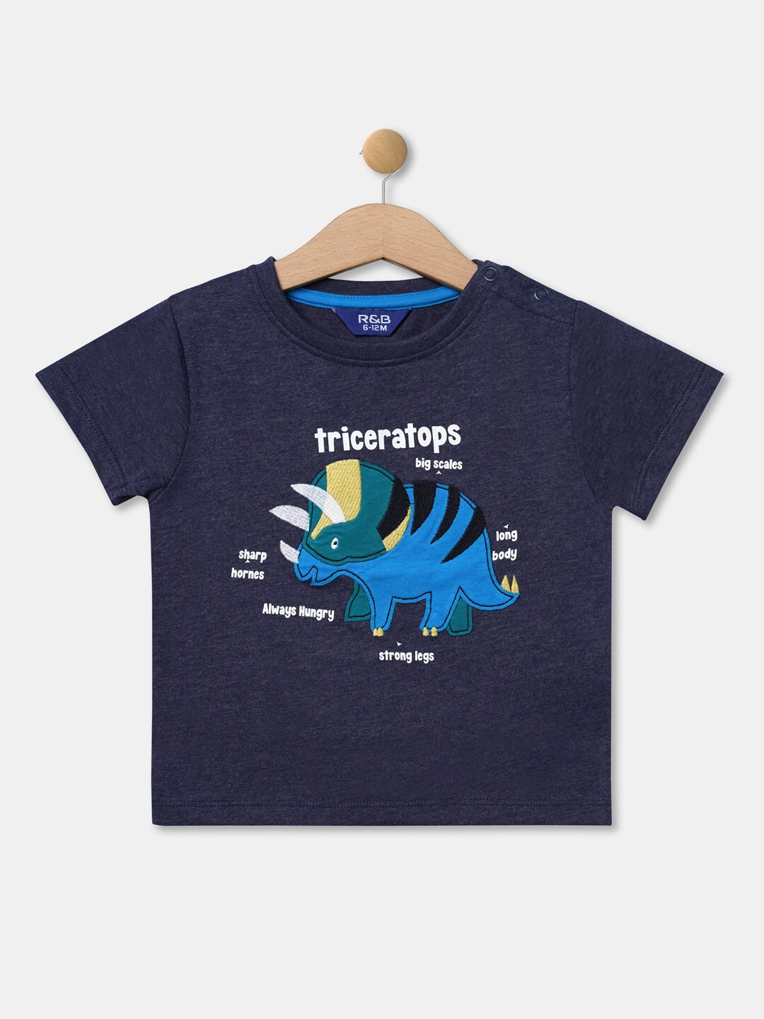 

R&B Boys Navy Blue Dinosaur Printed Applique T-shirt
