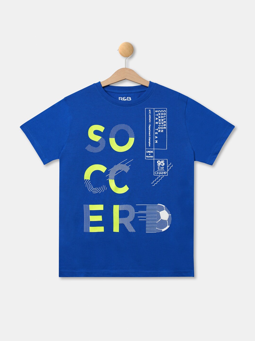

R&B Boys Blue Typography Printed Applique T-shirt