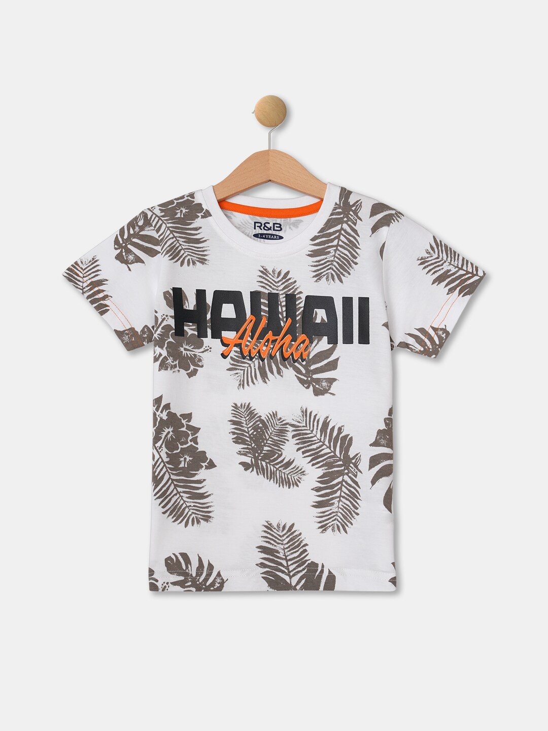 

R&B Boys White Typography Printed Tropical T-shirt