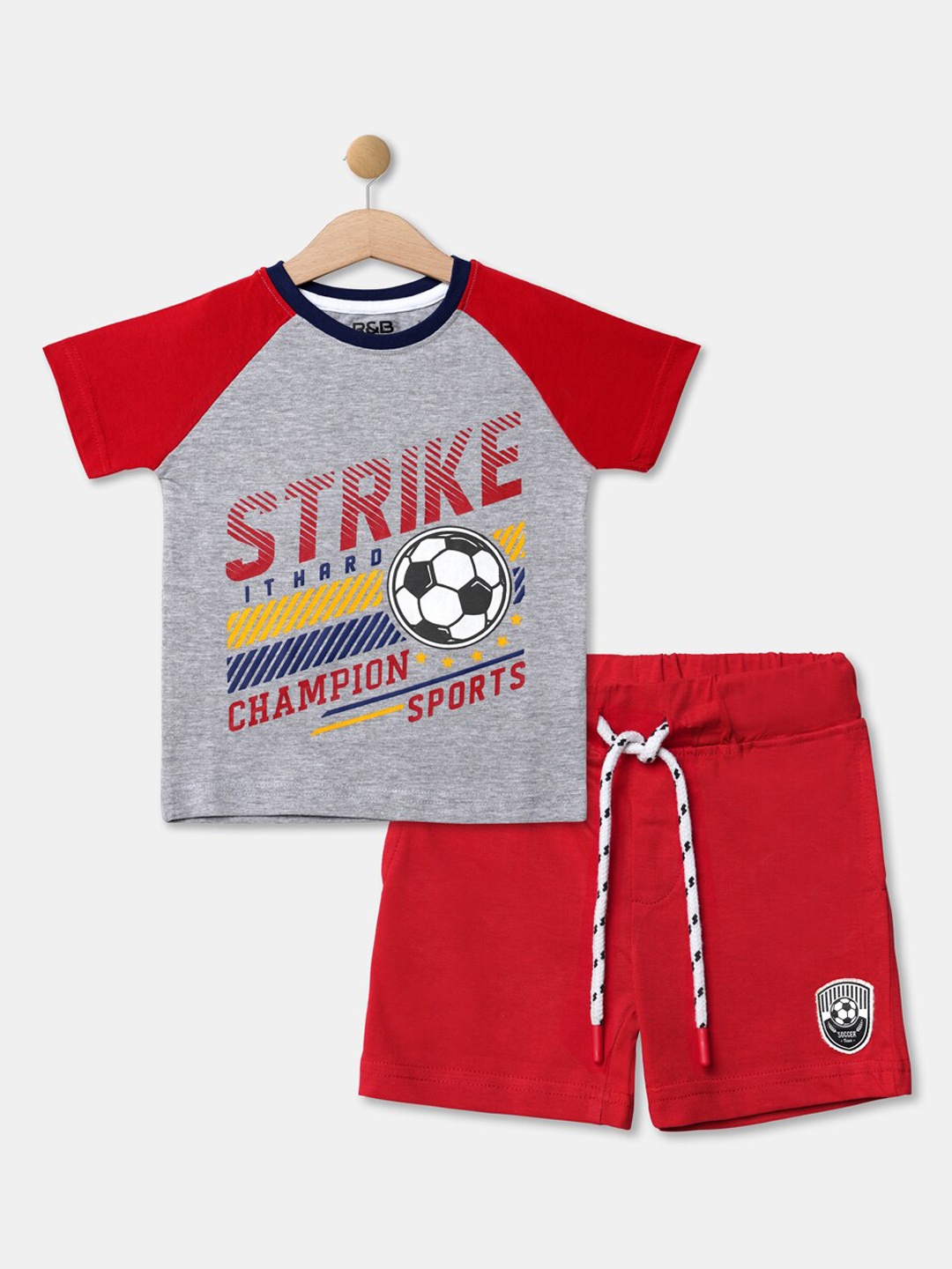 

R&B Boys Grey & Red Printed T-shirt with Shorts