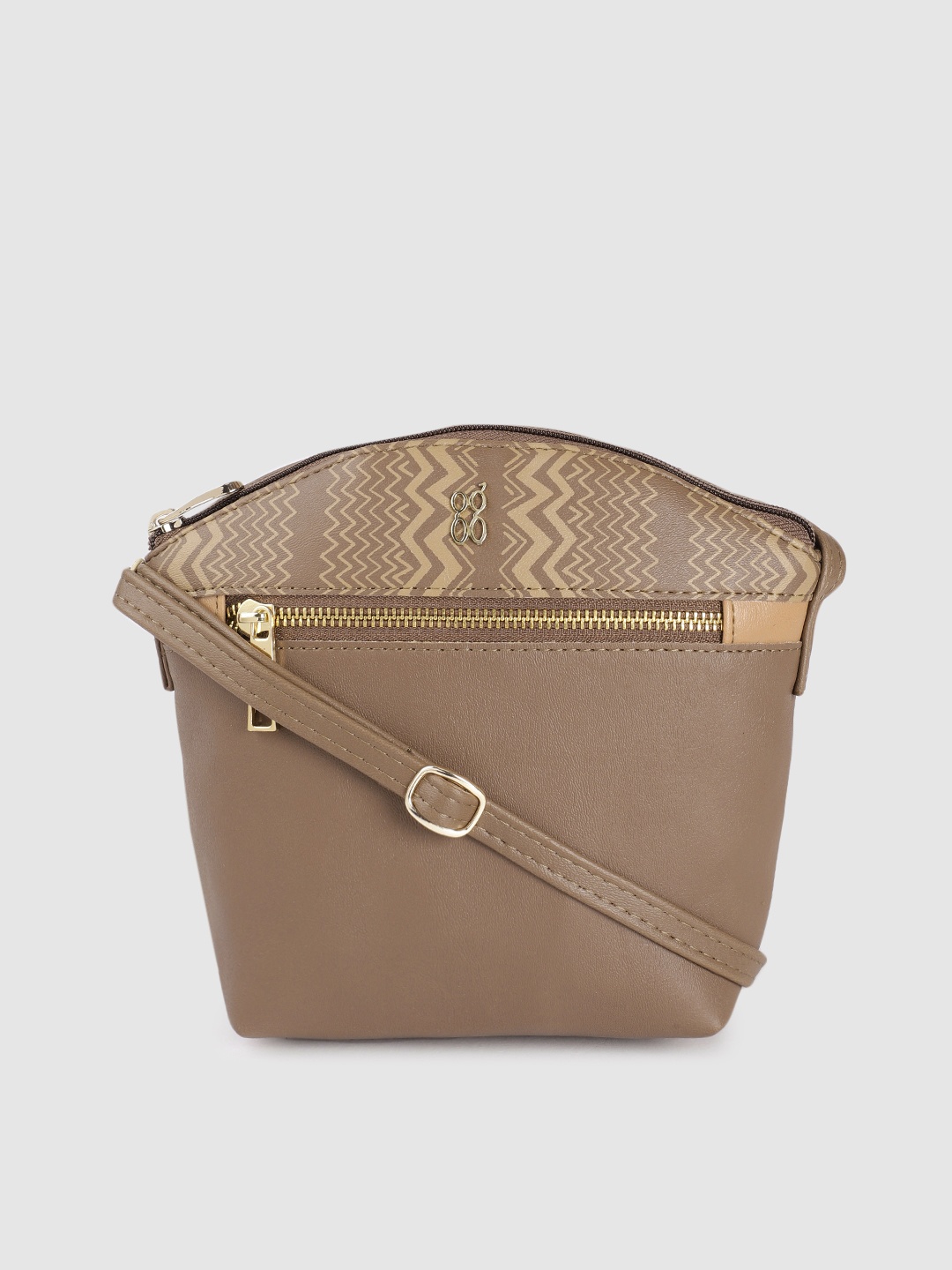 

Baggit Brown Solid Structured Regular Sling Bag With Minimal Chevron Print Detail