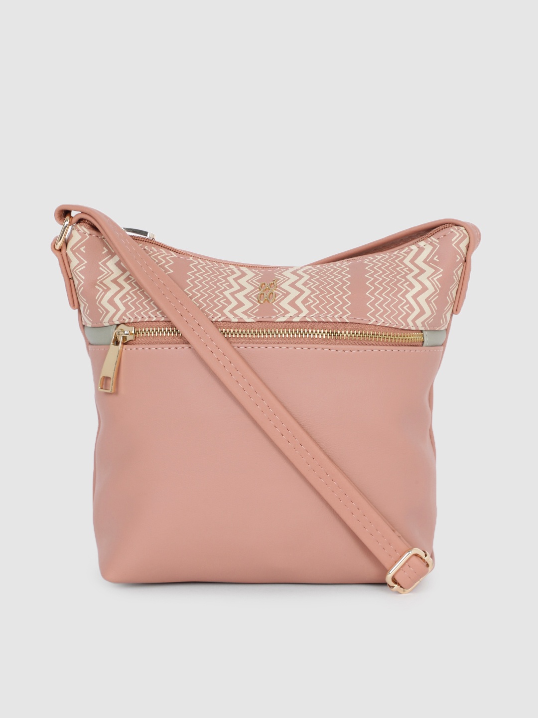 

Baggit Pink Solid Regular Structured Sling Bag with Minimal Chevron Print Detail