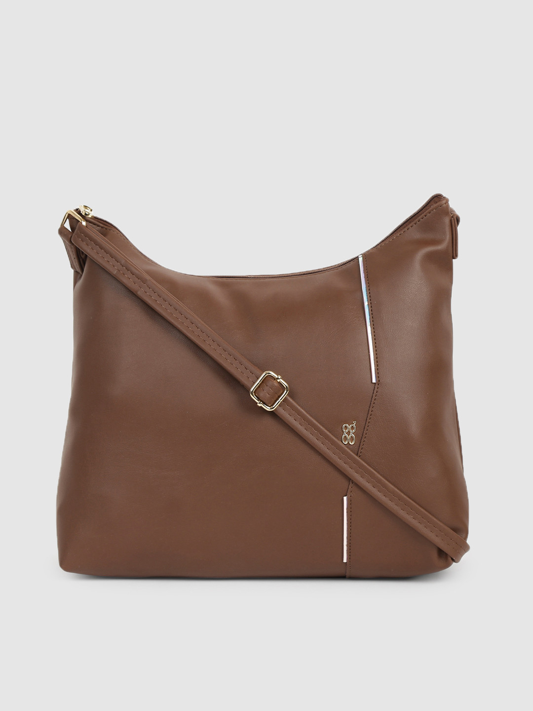 

Baggit Brown Solid Regular Structured Sling Bag with Minimal Applique Detail
